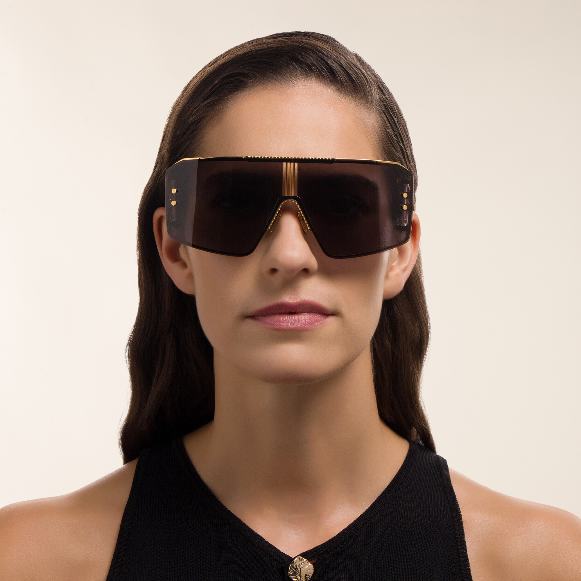 Shop BALMAIN Unisex Wide Irregular Sunglasses in Black online.