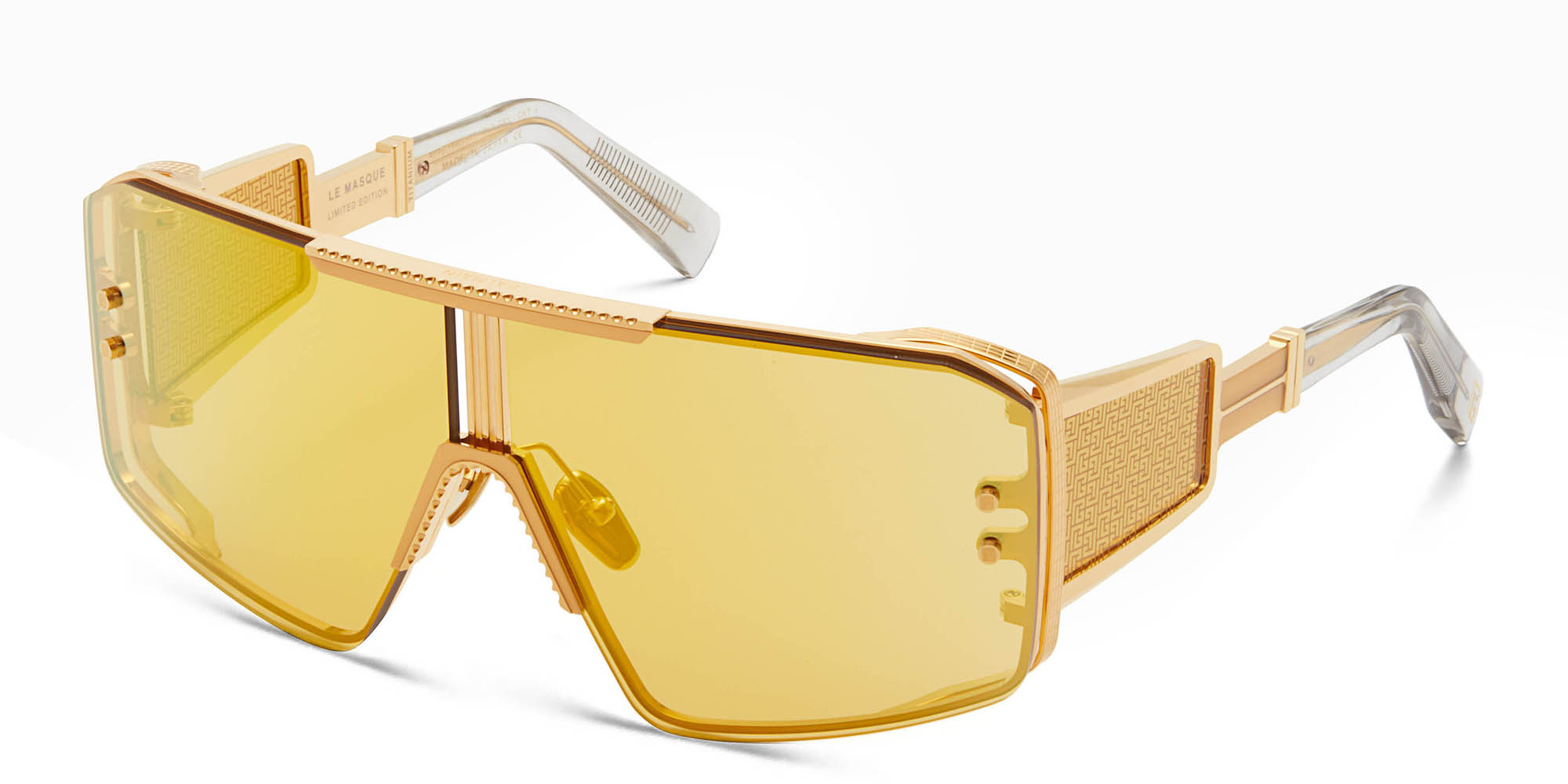 BALMAIN Unisex Wide Irregular Sunglasses in Gold – Product Photo 2