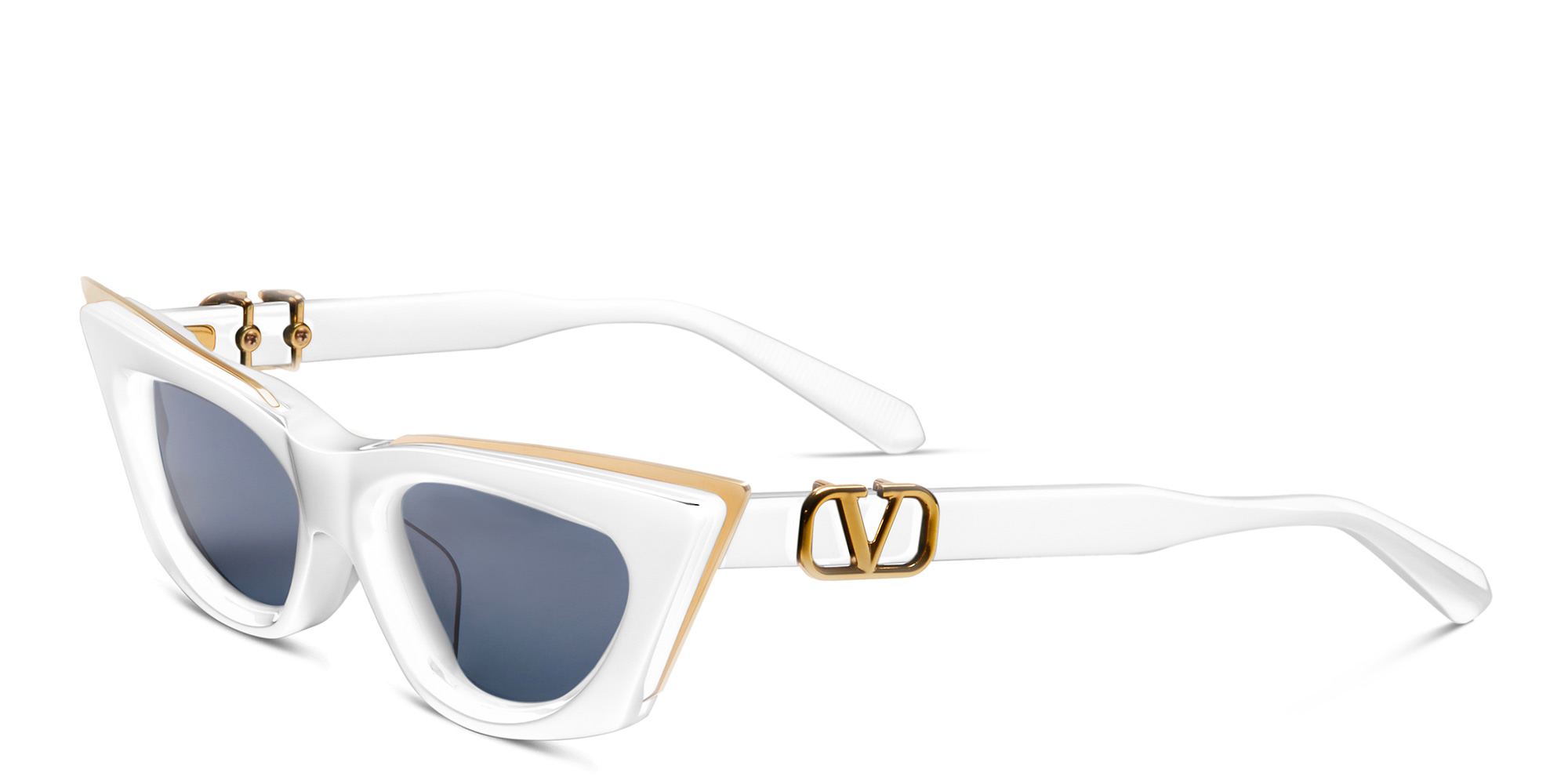 Shop VALENTINO Cat-Eye Sunglasses in White online.