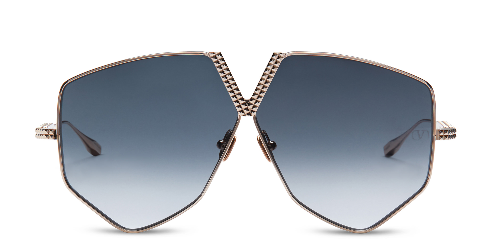 Shop VALENTINO Unisex Oversized Irregular Sunglasses in Silver online.