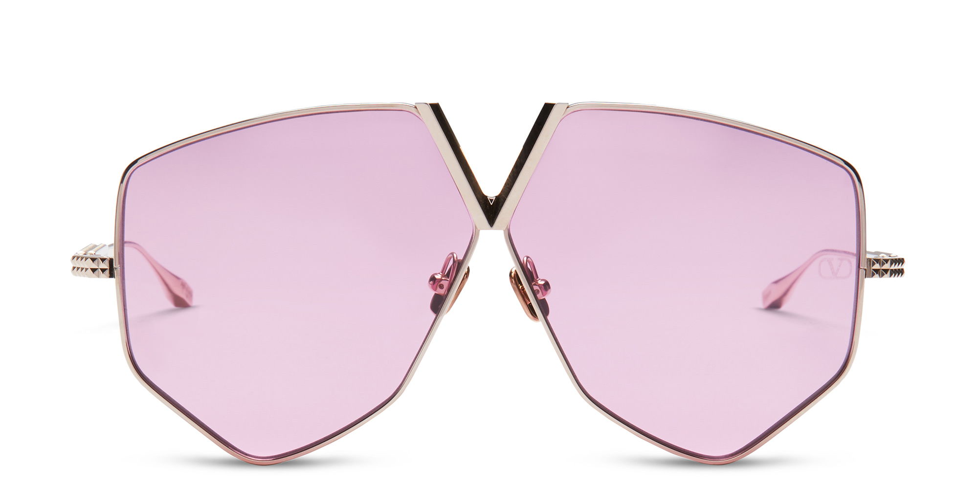 Shop VALENTINO Unisex Oversized Irregular Sunglasses in Silver online.