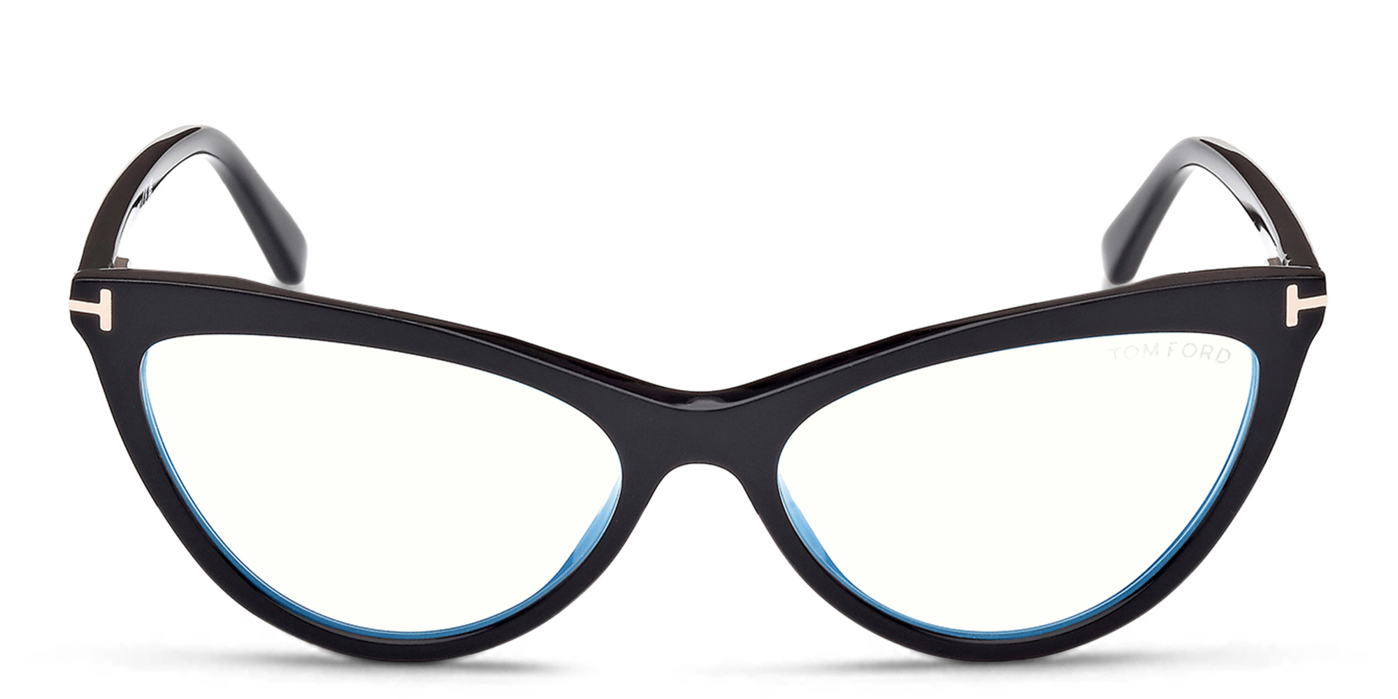 Shop TOM FORD Wide Cat-Eye Eyeglasses in Shiny Black online.