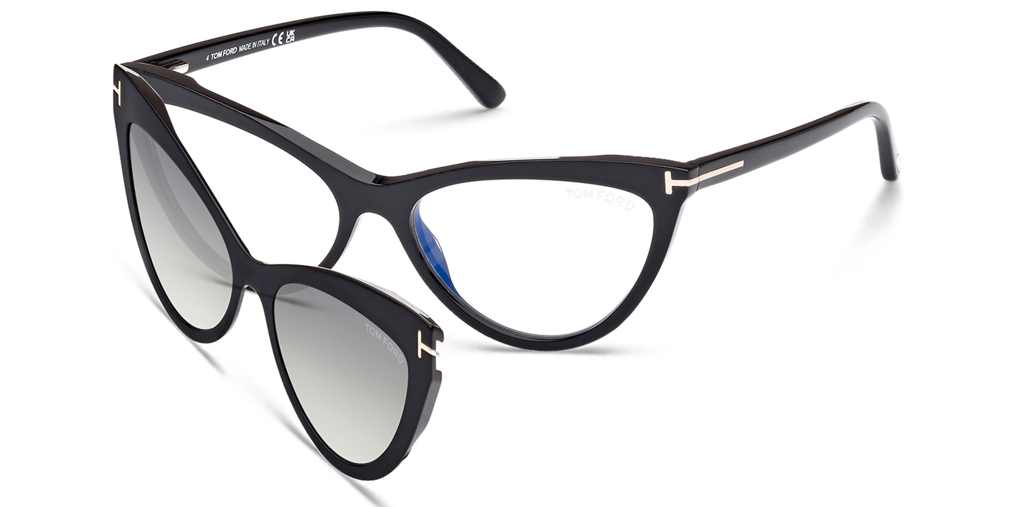 Shop TOM FORD Wide Cat-Eye Eyeglasses in Shiny Black online.
