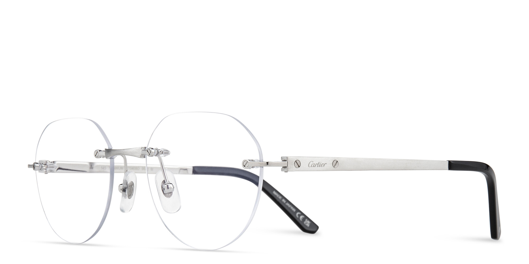Cartier Santos de Cartier Round Eyeglasses in Silver – Product Photo 2