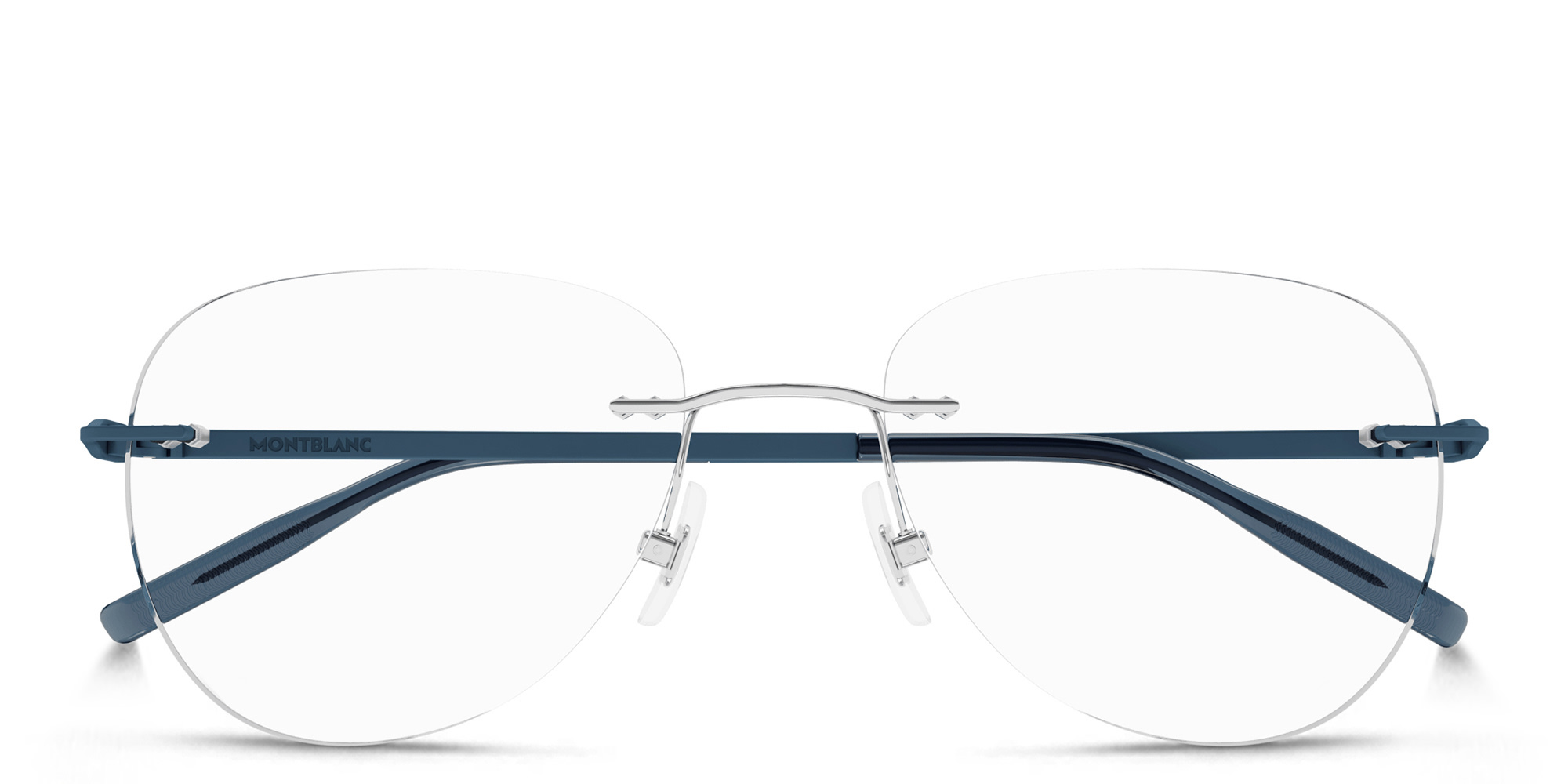 Shop MONTBLANC Wide Rimless Pilot Eyeglasses in Silver online.