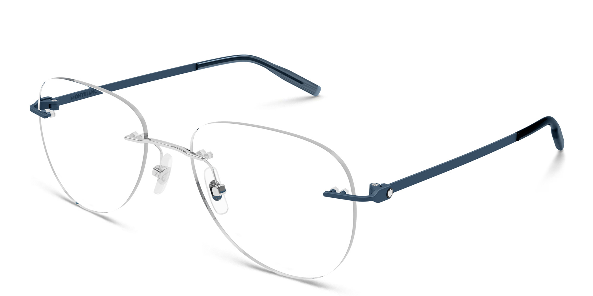 Shop MONTBLANC Wide Rimless Pilot Eyeglasses in Silver online.
