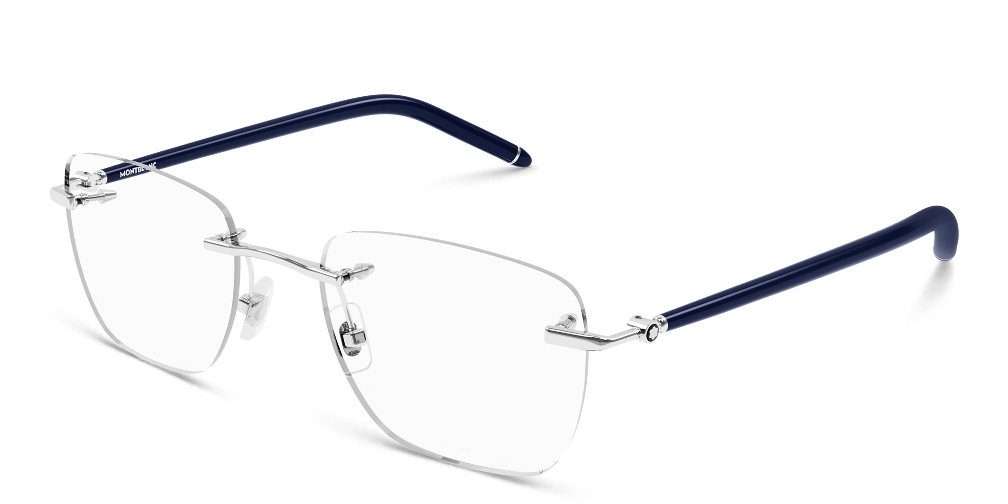 Shop MONTBLANC Rimless Rectangle Eyeglasses in Silver online.