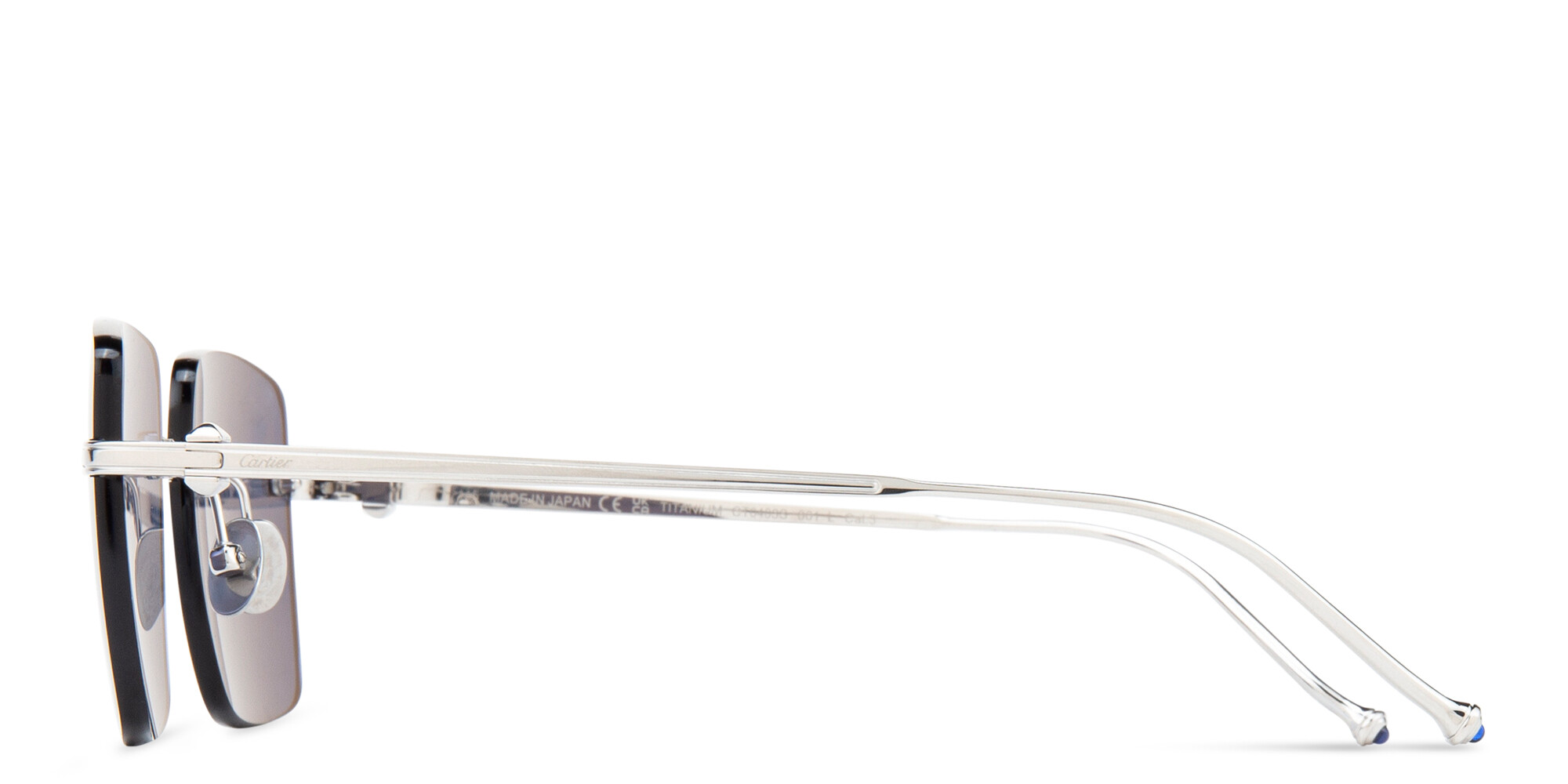 Shop Cartier Pasha de Cartier Rimless Rectangle Sunglasses in Silver online.