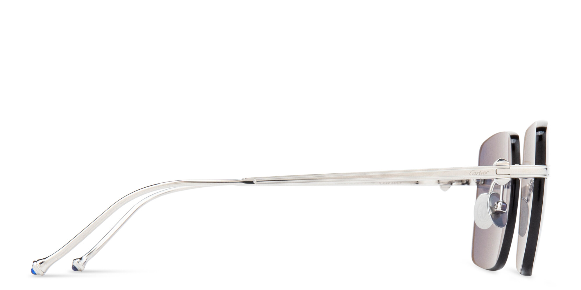 Shop Cartier Pasha de Cartier Rimless Rectangle Sunglasses in Silver online.