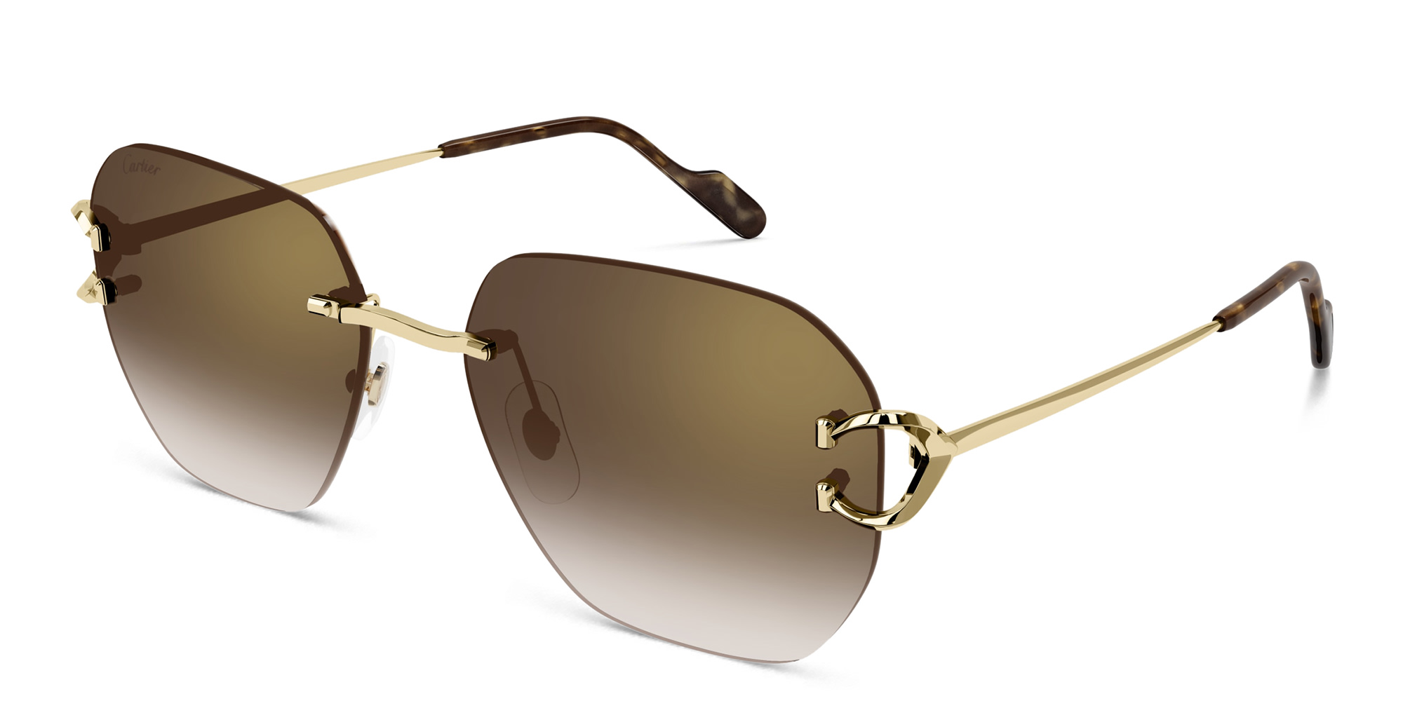 Shop Cartier Signature 'C'de Cartier Unisex Rimless Rectangle Sunglasses in Gold online.