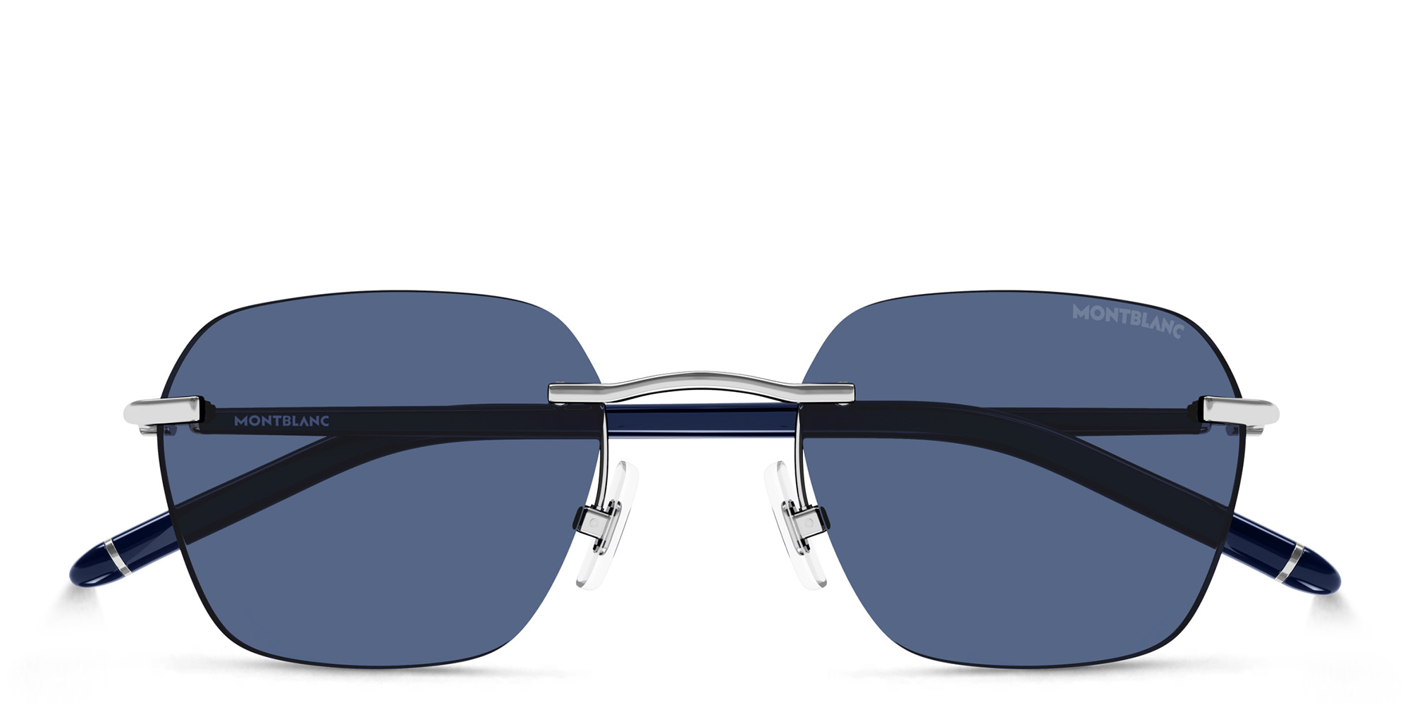 Shop MONTBLANC Rimless Irregular Sunglasses in Silver online.