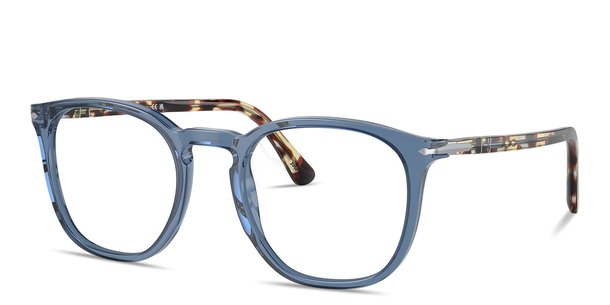 Shop PERSOL Arrow Unisex Round Eyeglasses in Transparent Navy Blue online.