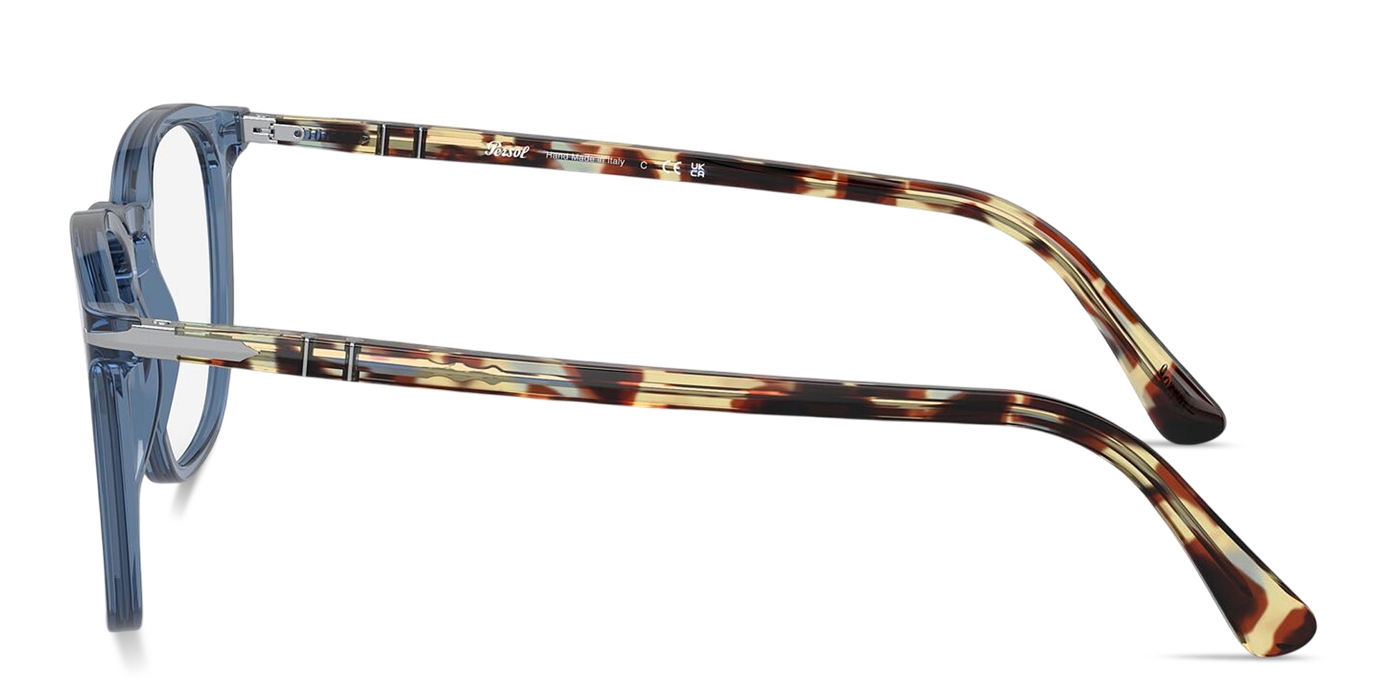 Shop PERSOL Arrow Unisex Round Eyeglasses in Transparent Navy Blue online.