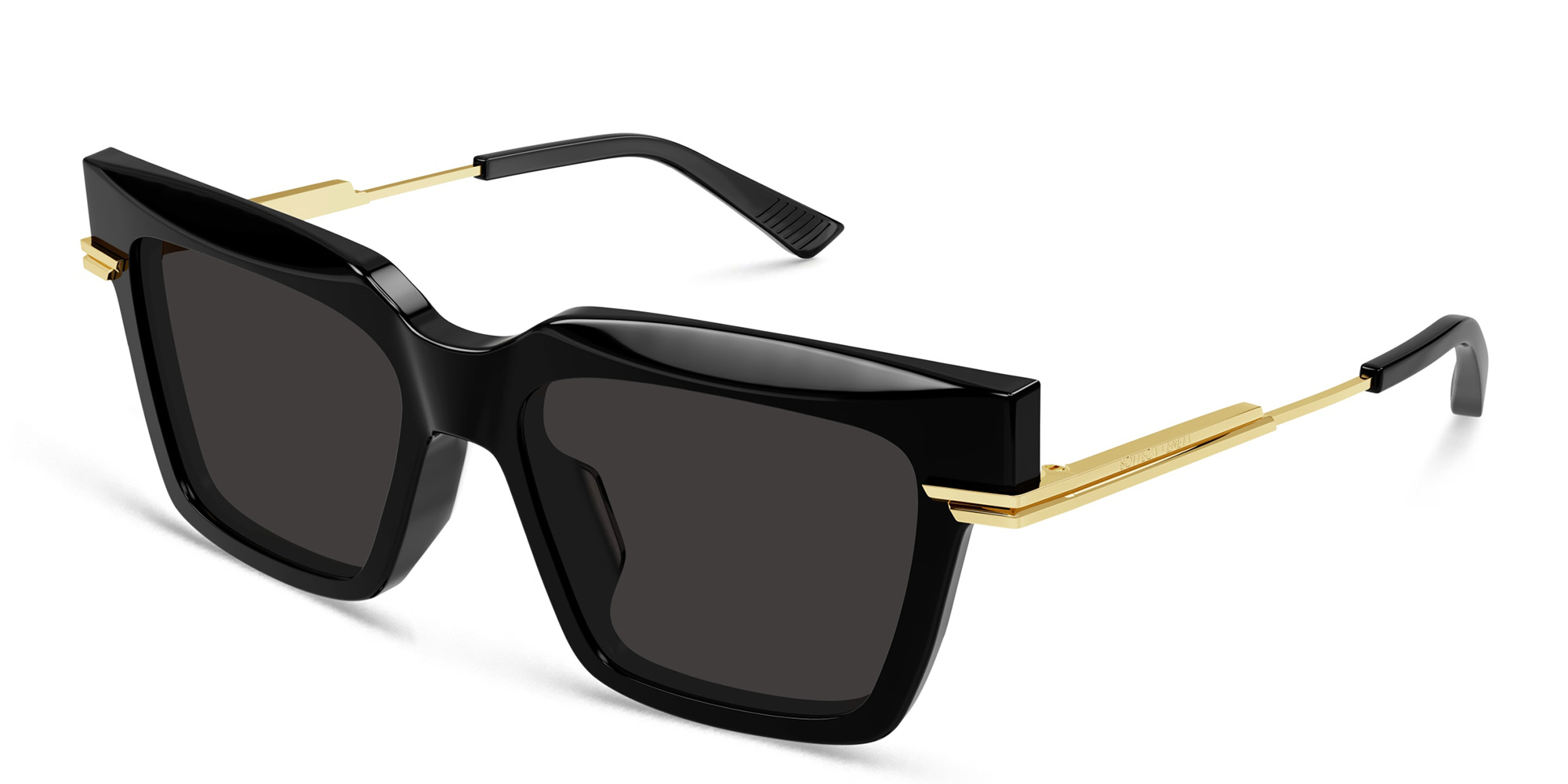 Shop BOTTEGA VENETA Rectangle Sunglasses in Black online.