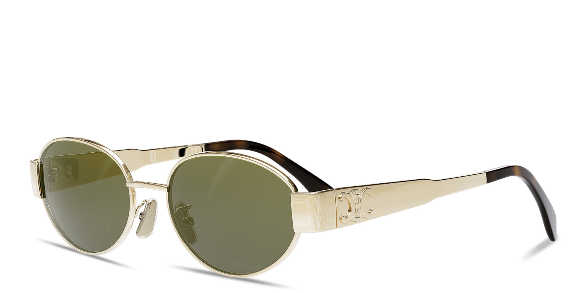 Shop CELINE Metal Triomphe Oval Sunglasses in Gold online.