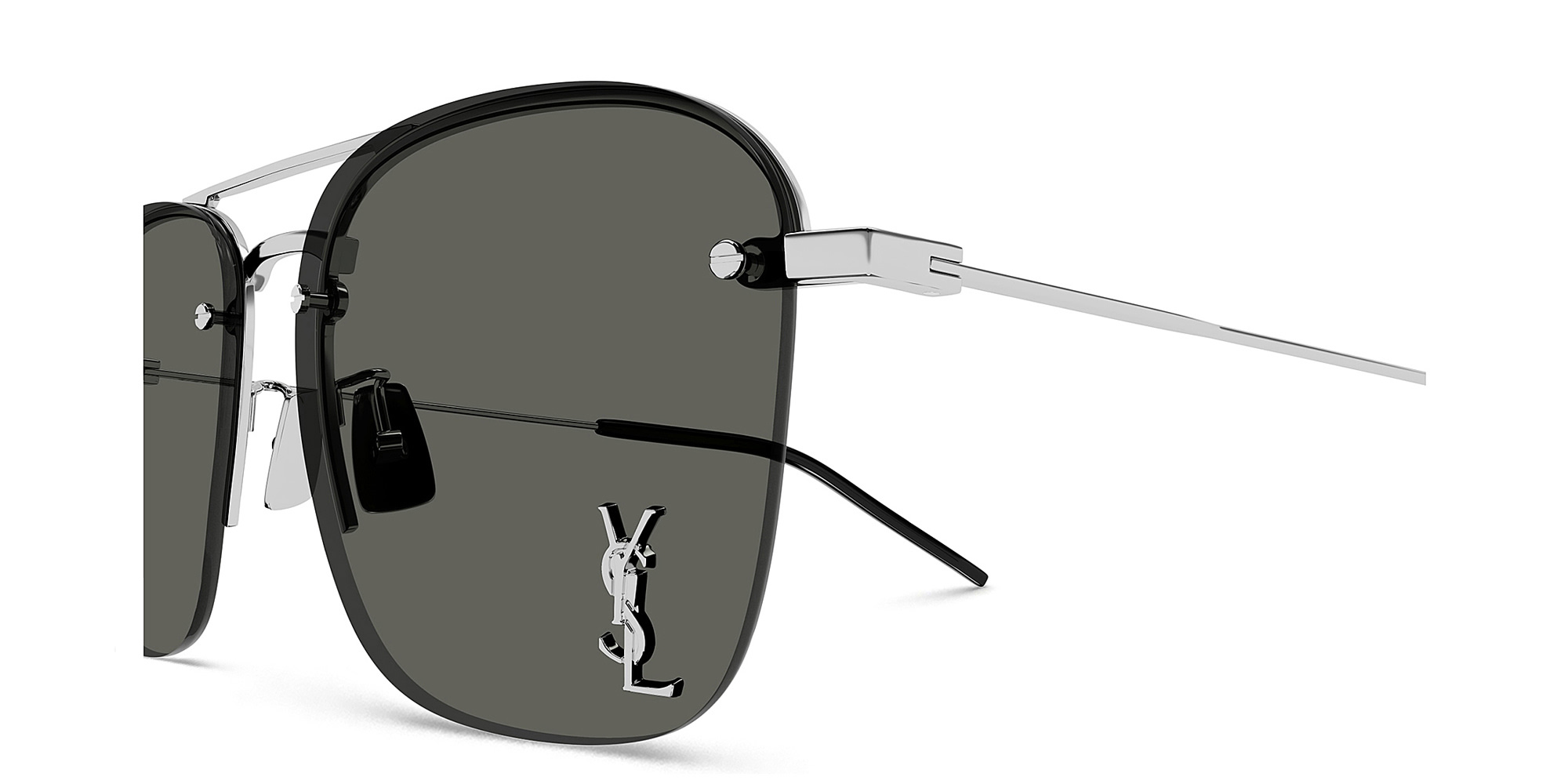 Shop SAINT LAURENT Half-Rim Aviator Sunglasses in Silver online.