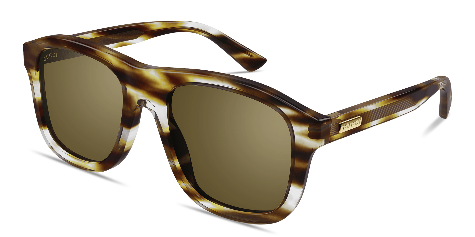 Shop GUCCI Lettering Pilot Sunglasses in Green Havana online.