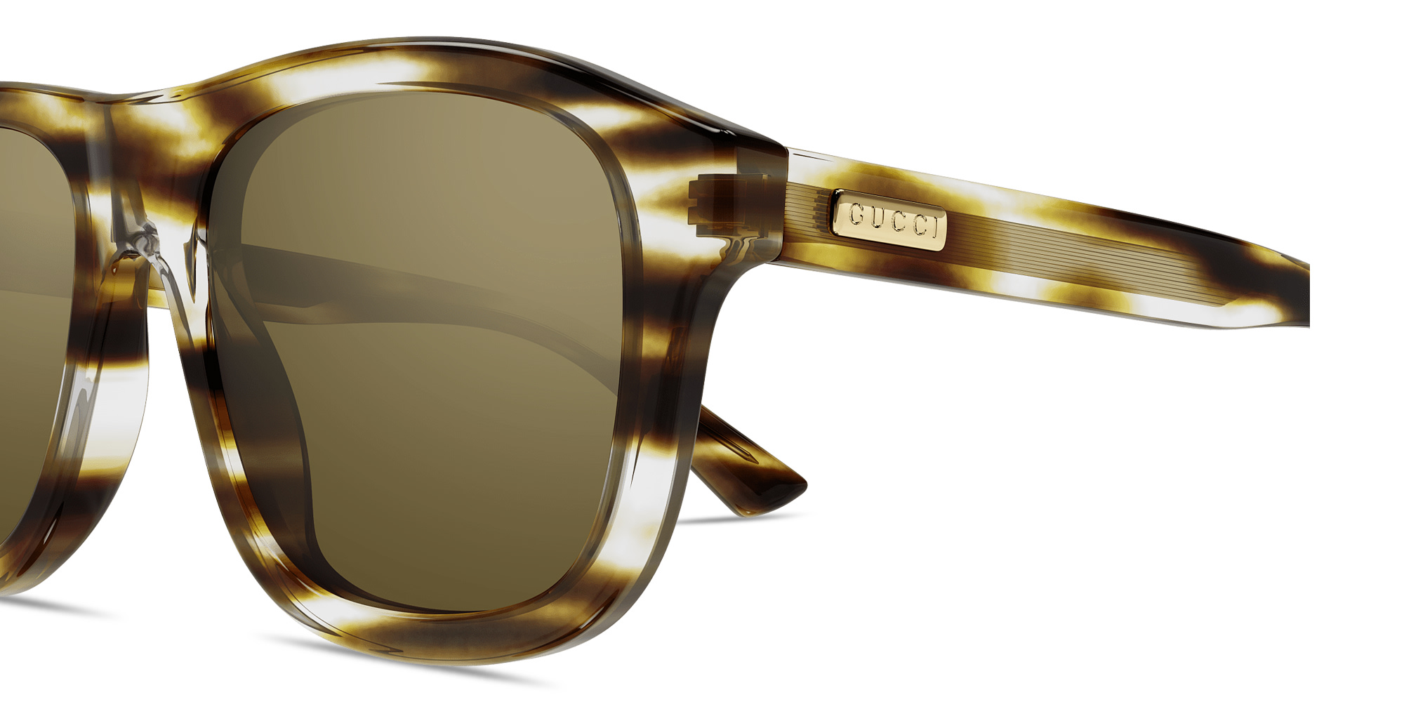 Shop GUCCI Lettering Pilot Sunglasses in Green Havana online.