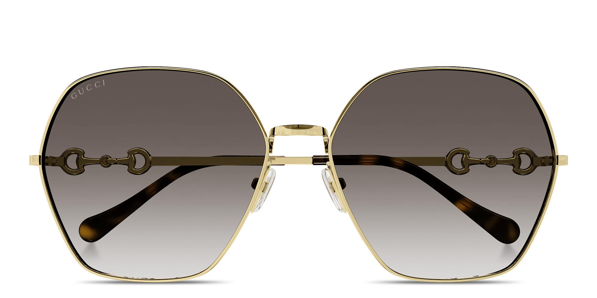 Shop GUCCI Horsebit Oversized Irregular Sunglasses in Gold online.
