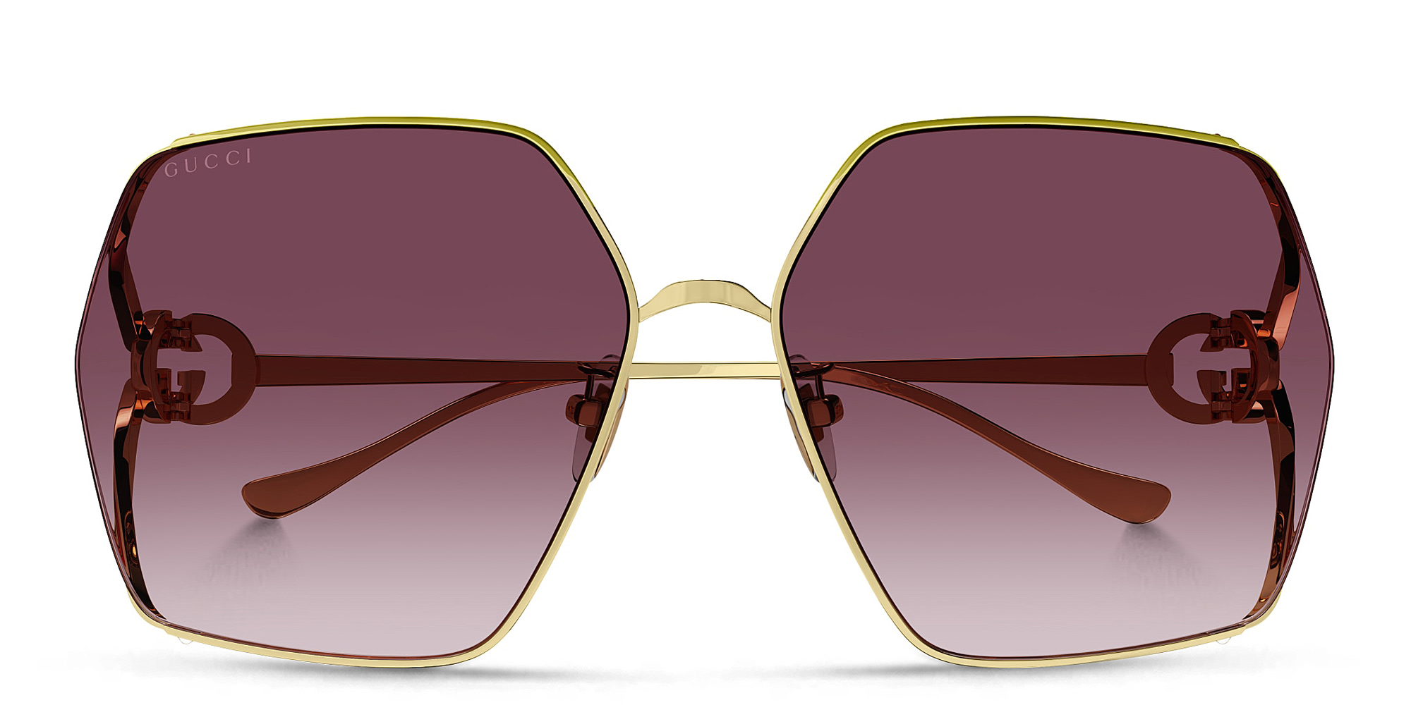 Shop GUCCI Oversized Irregular Sunglasses in Gold online.