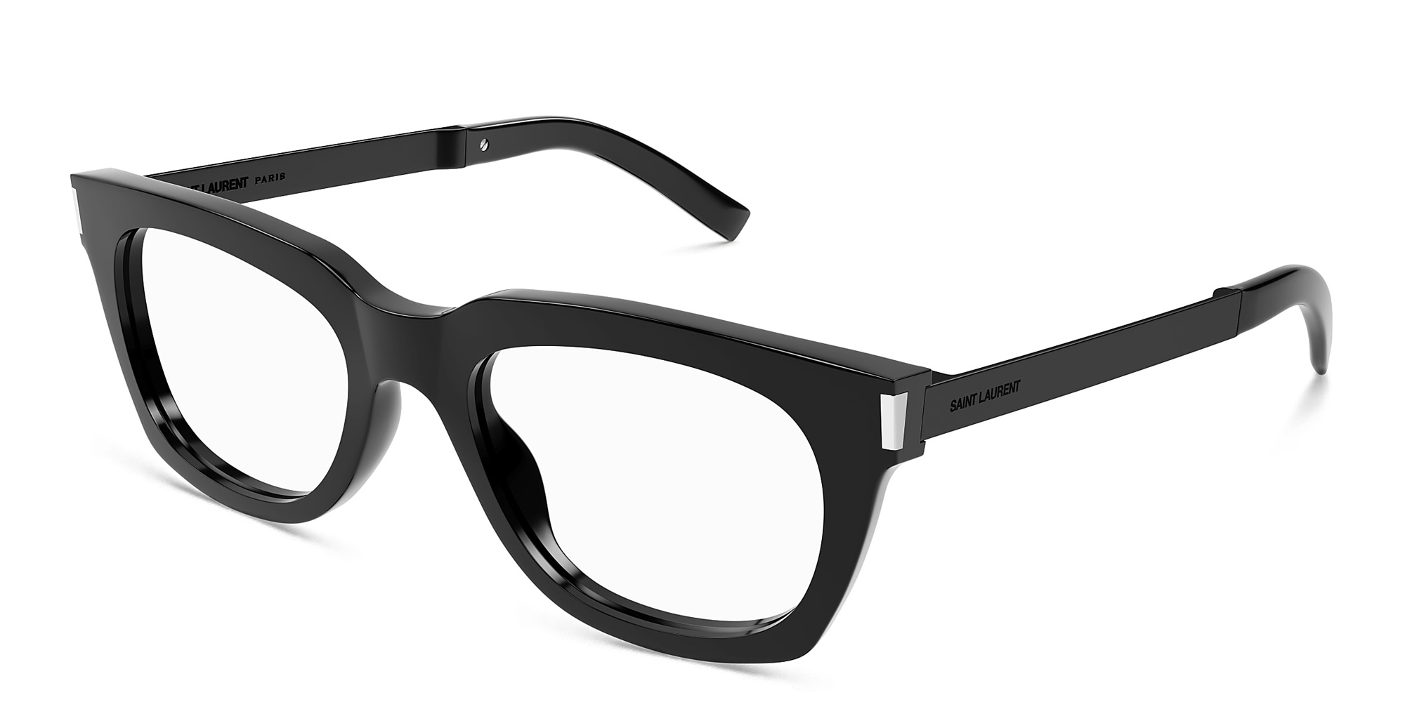 Shop SAINT LAURENT Unisex Rectangle Eyeglasses in Black online.