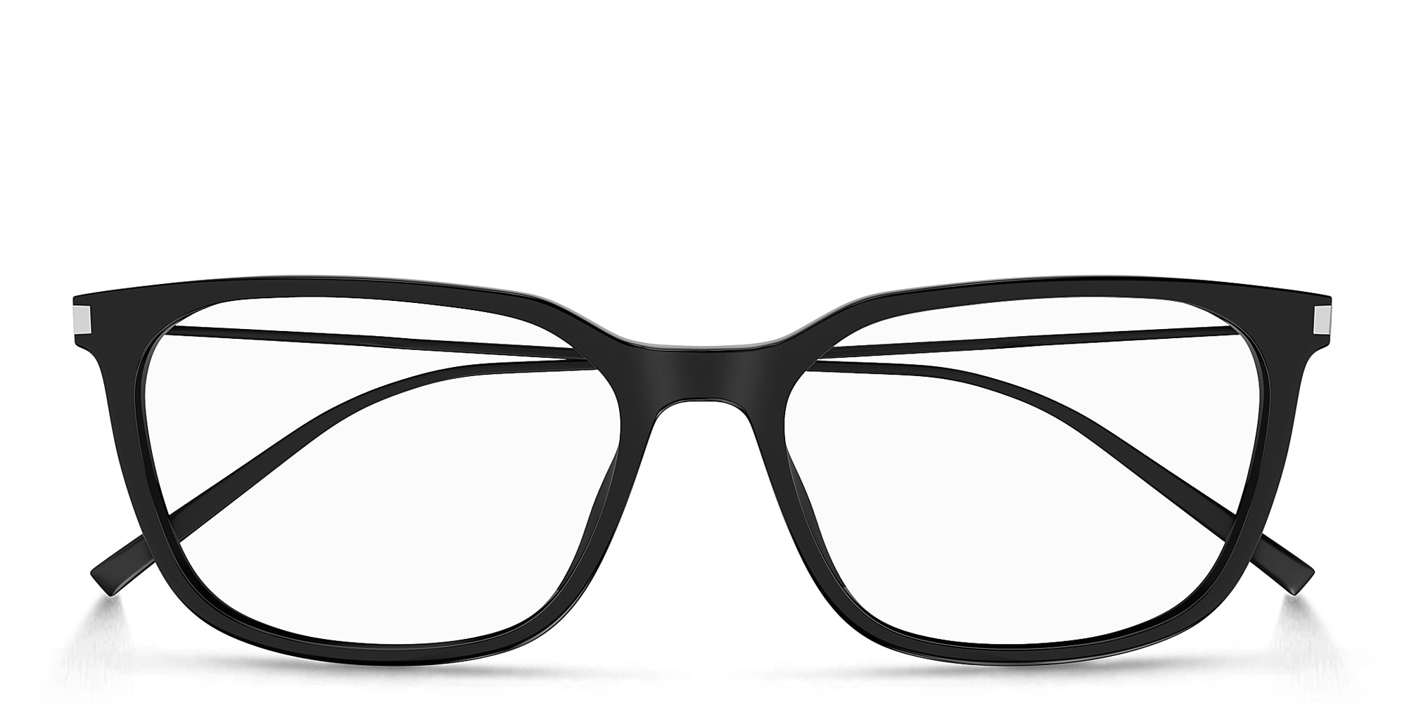 Shop SAINT LAURENT Wide Rectangle Eyeglasses in Black online.
