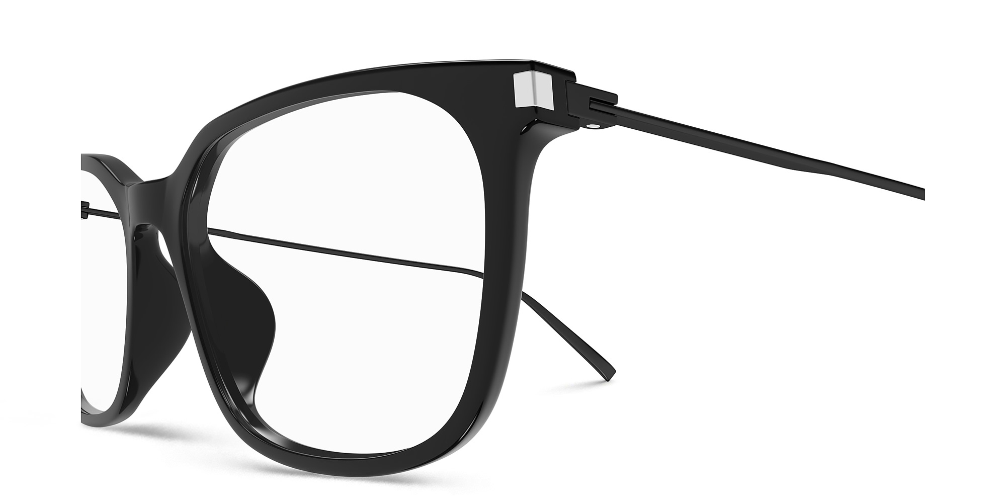 Shop SAINT LAURENT Wide Rectangle Eyeglasses in Black online.