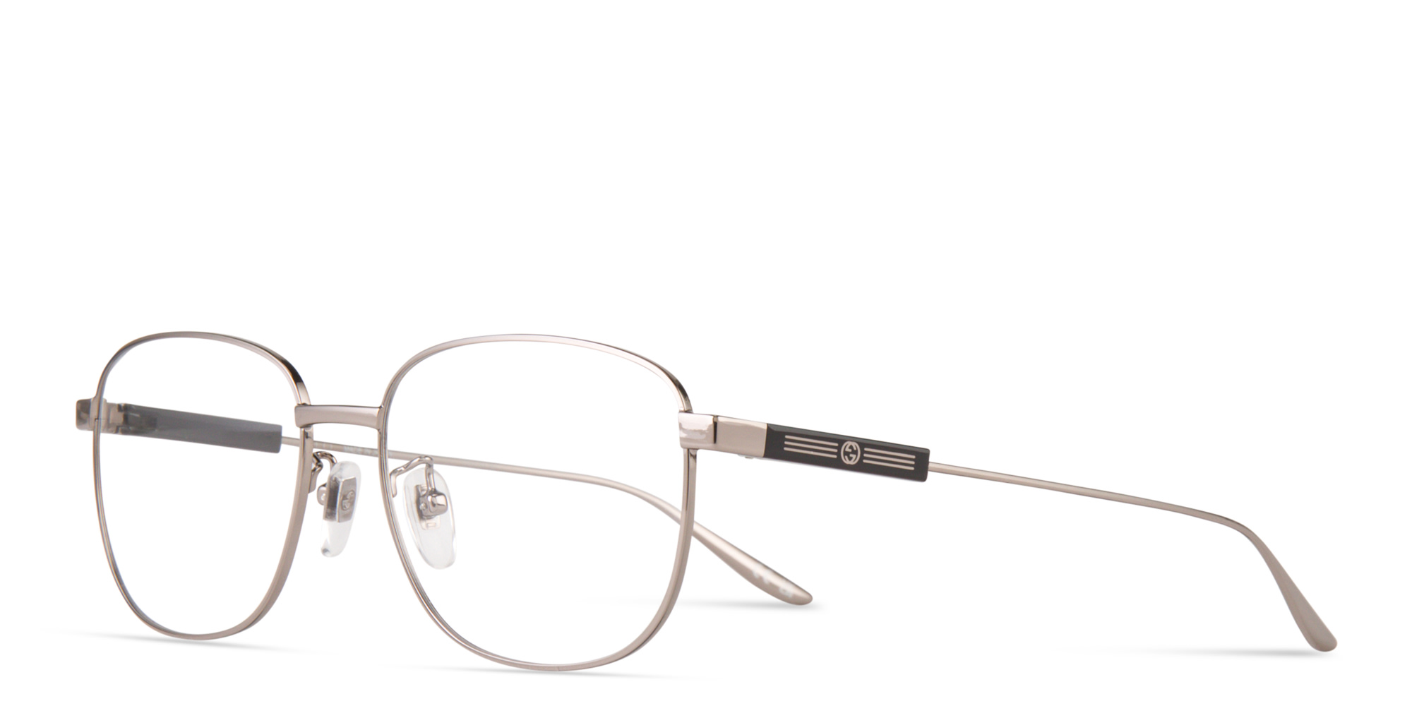 Shop GUCCI Wide Rectangle Eyeglasses in Silver online.