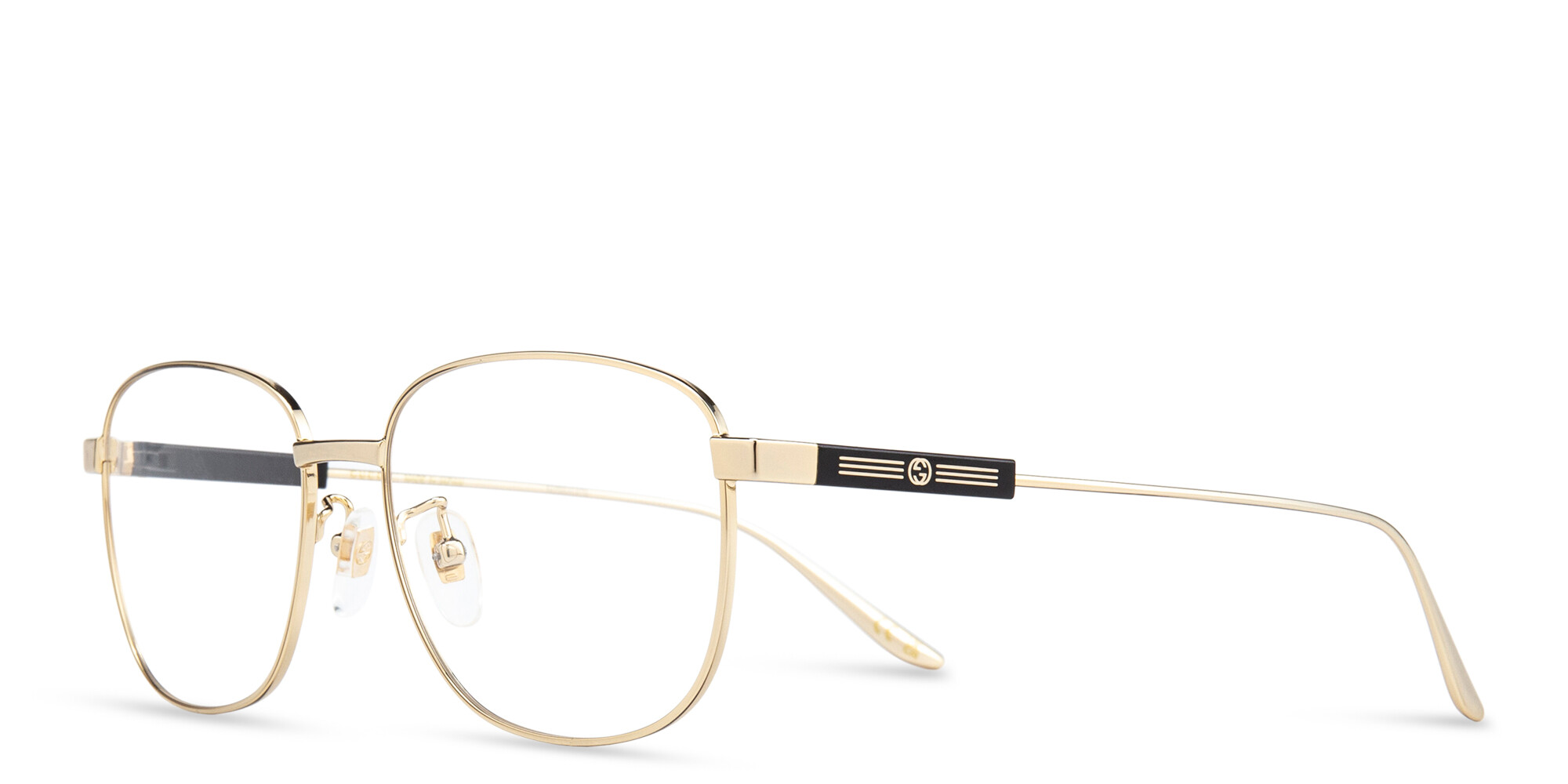 Shop GUCCI Wide Rectangle Eyeglasses in Gold online.