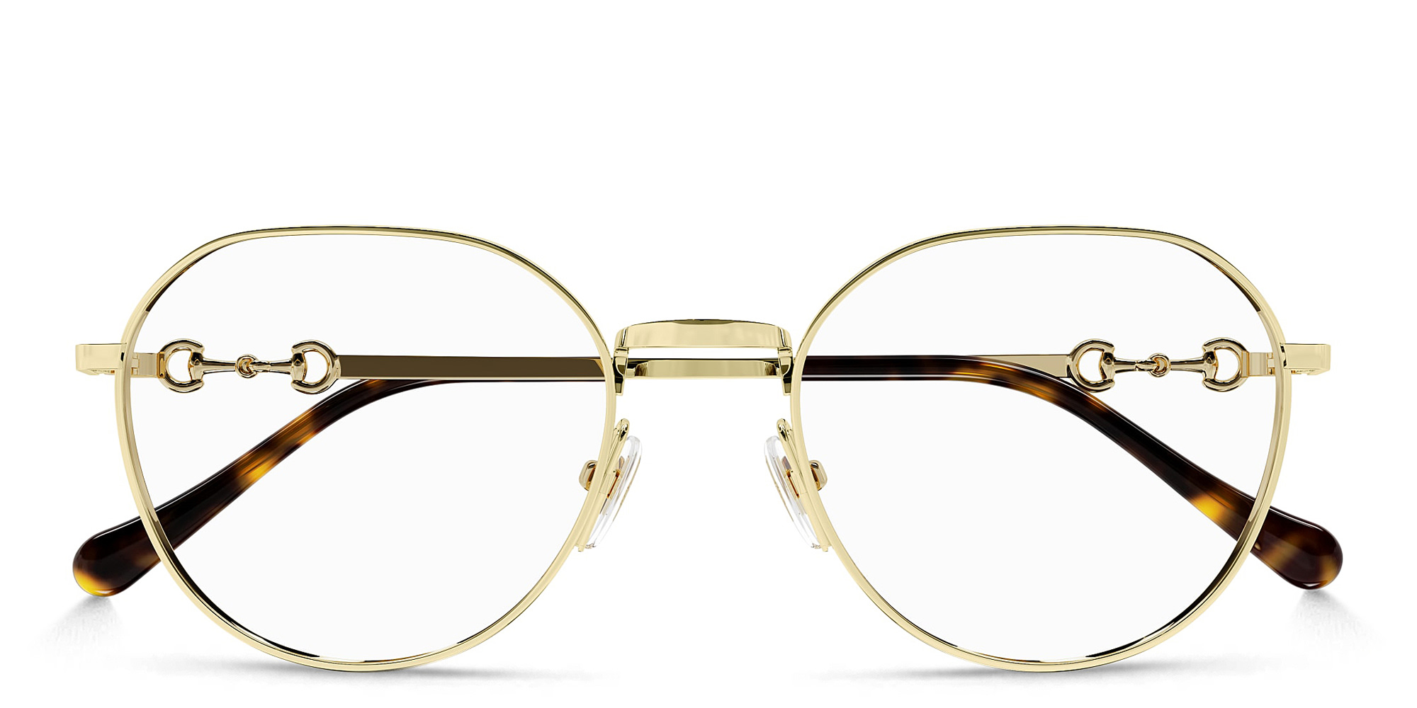 Shop GUCCI Round Eyeglasses in Gold online.