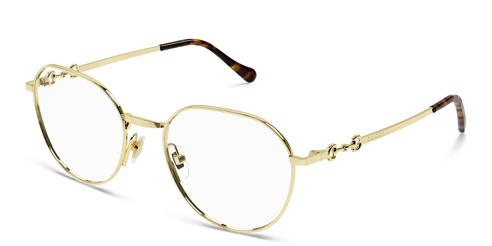Shop GUCCI Round Eyeglasses in Gold online.