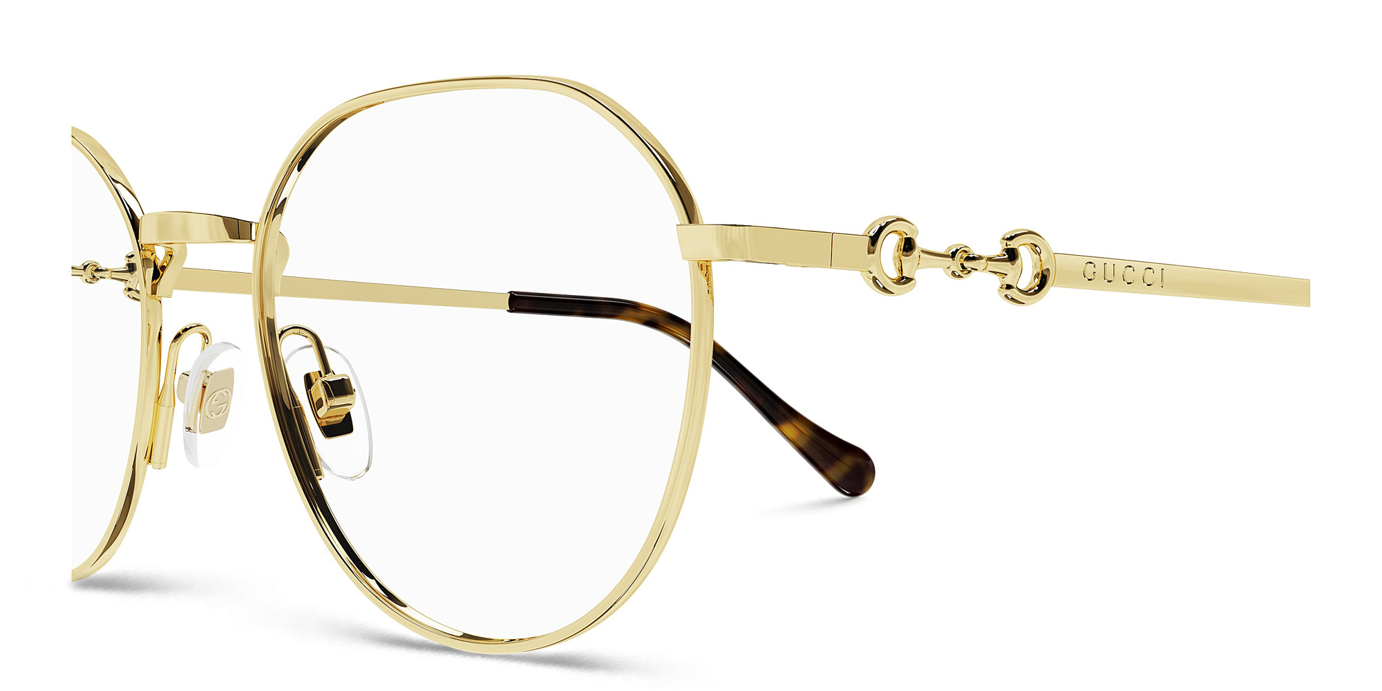 Shop GUCCI Round Eyeglasses in Gold online.