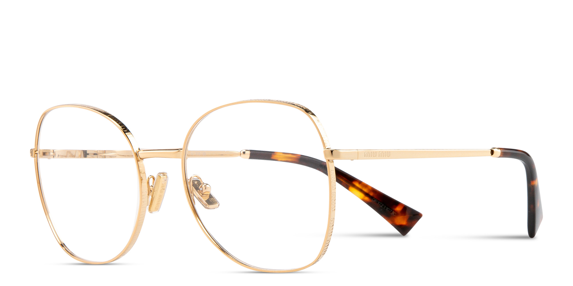 Shop MIU MIU Wide Panthos Eyeglasses in Gold online.