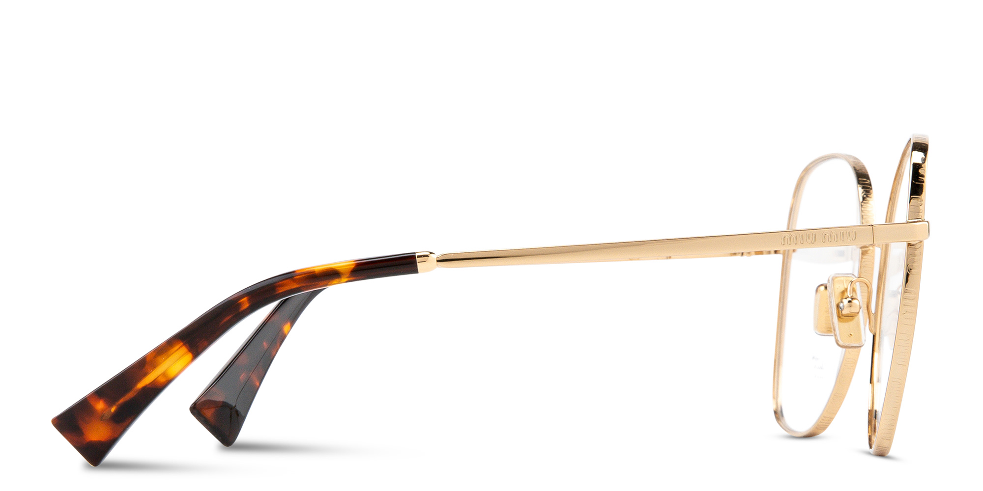 Shop MIU MIU Wide Panthos Eyeglasses in Gold online.