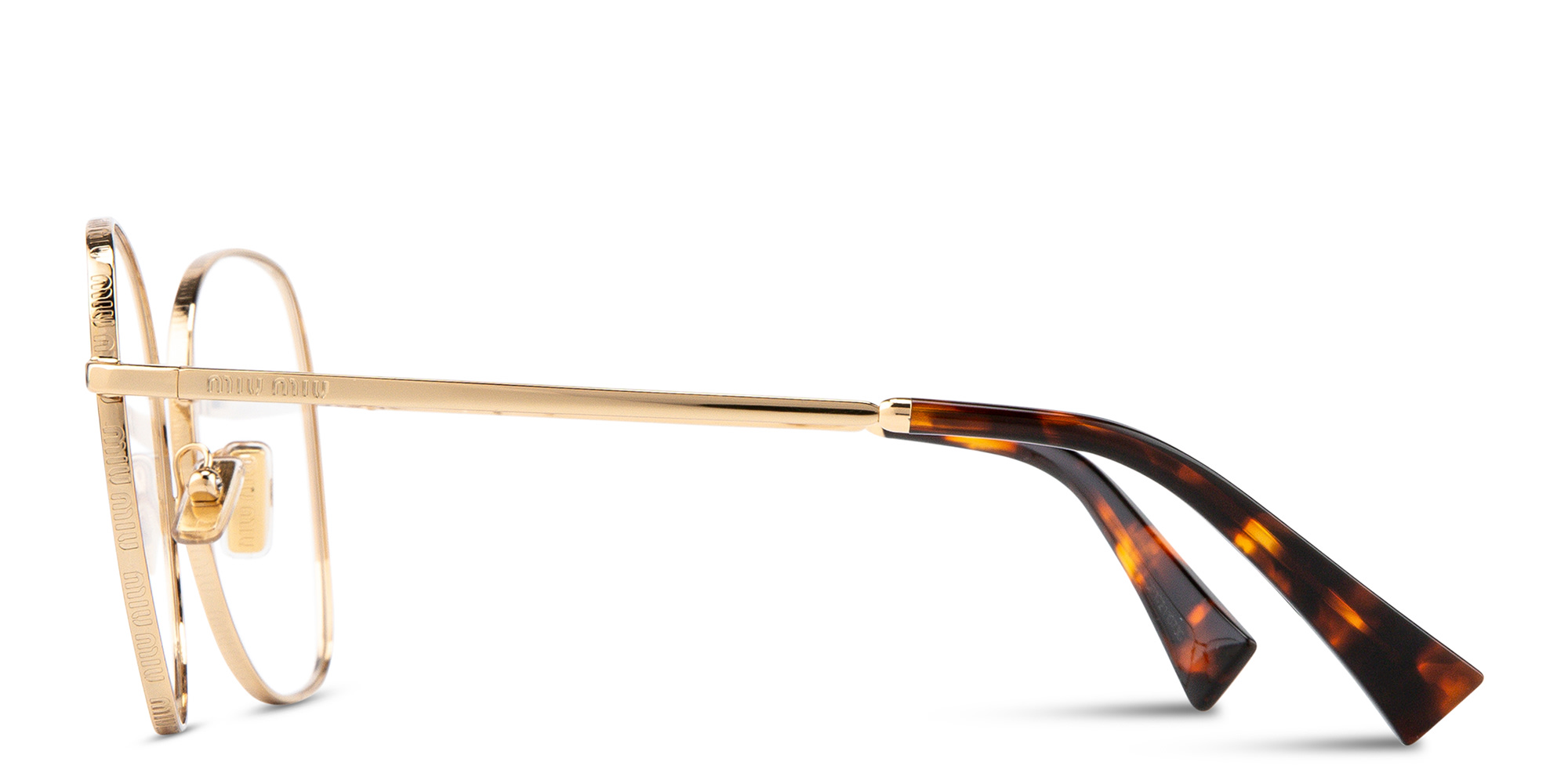 Shop MIU MIU Wide Panthos Eyeglasses in Gold online.