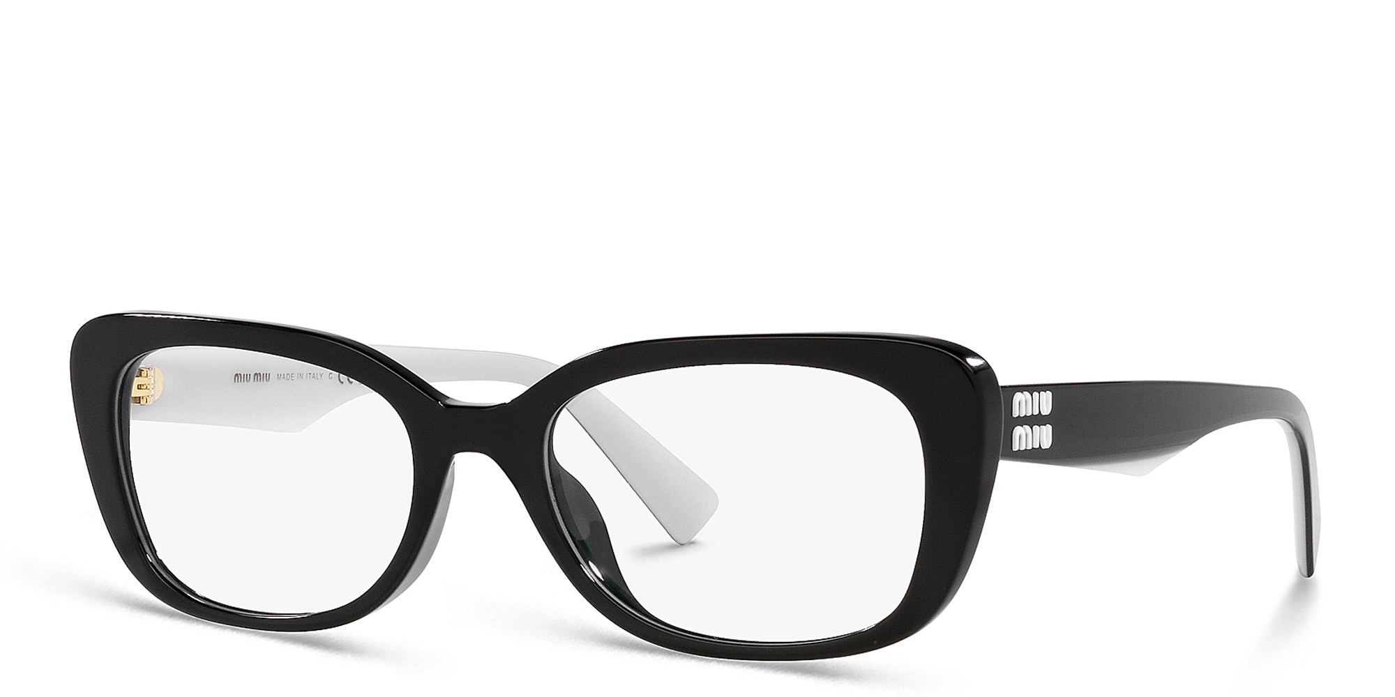 Shop MIU MIU Wide Rectangle Eyeglasses in Black online.