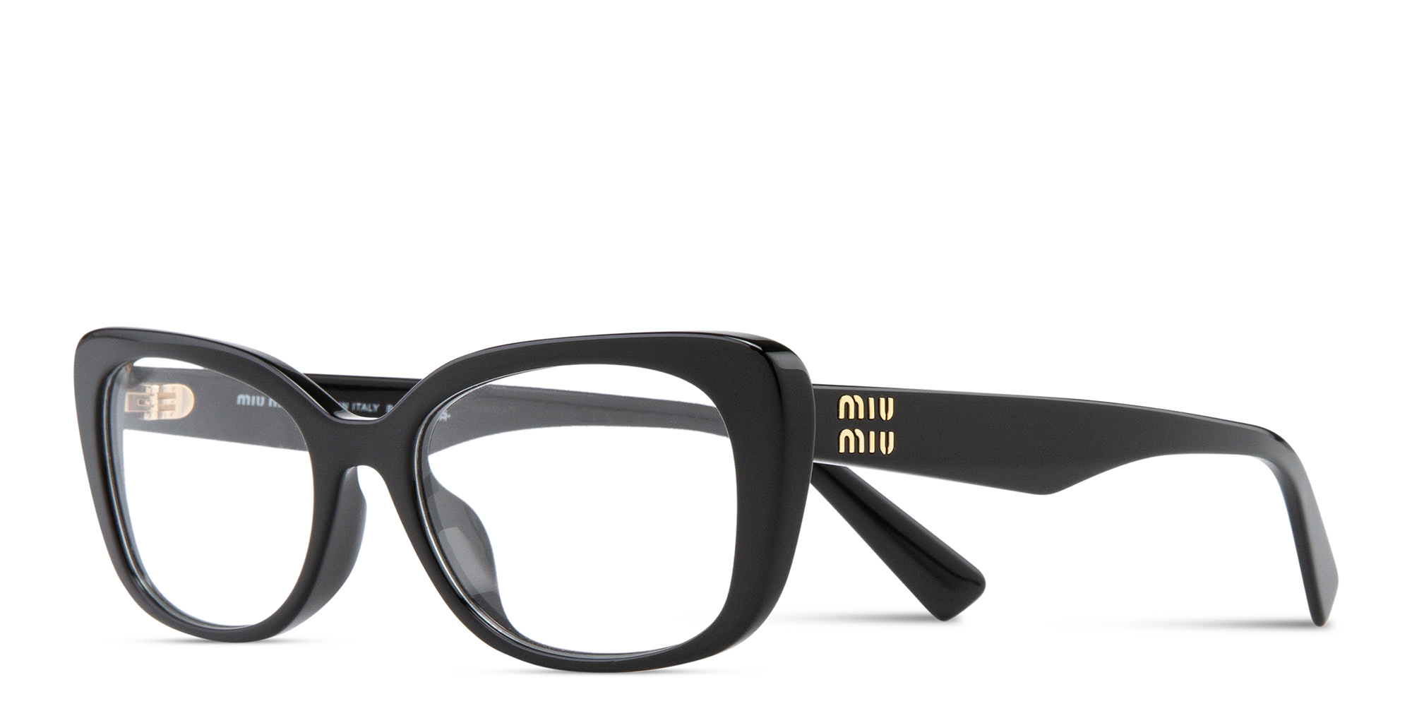 Shop MIU MIU Wide Rectangle Eyeglasses in Shiny Black online.
