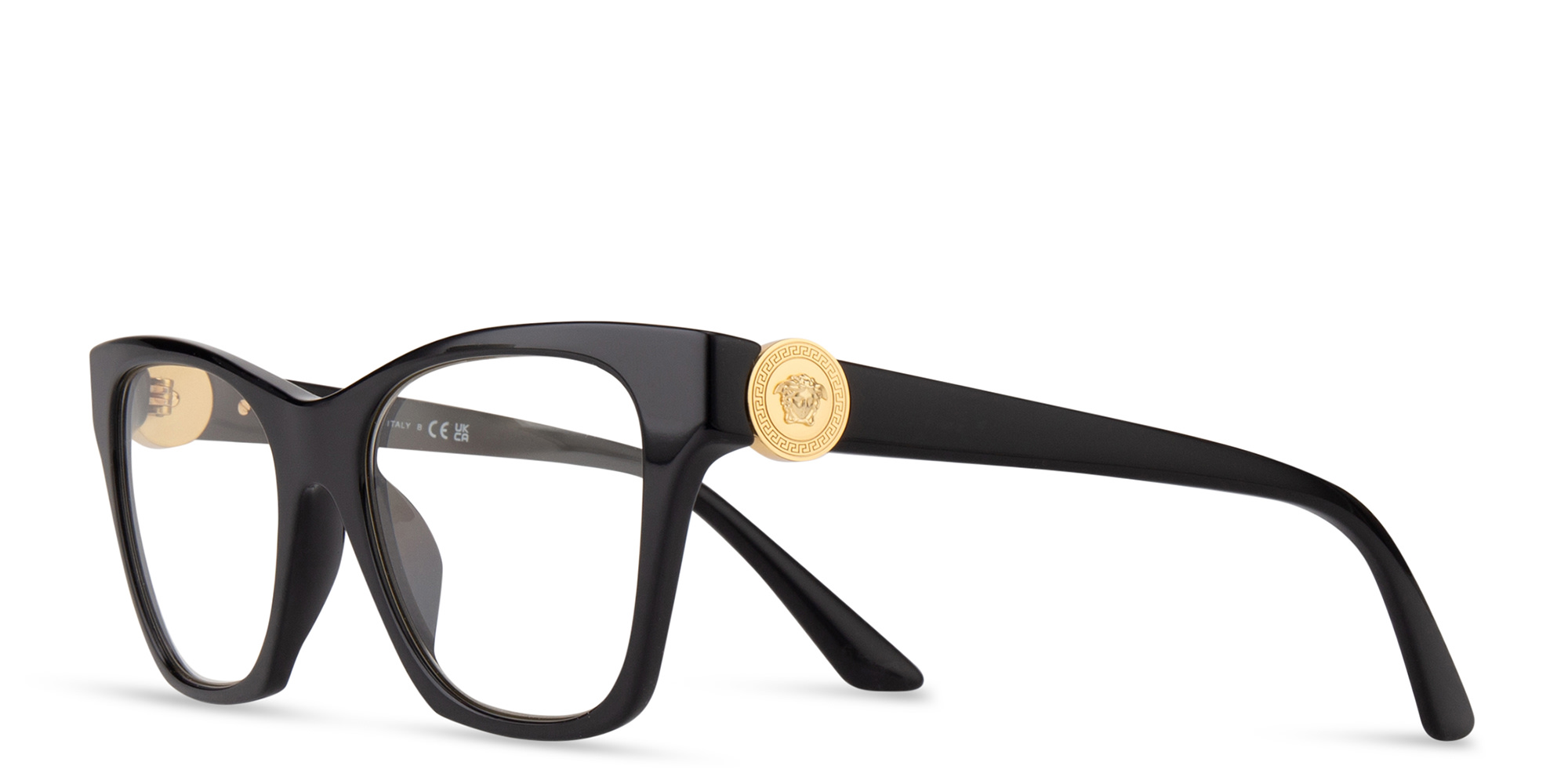 Shop VERSACE Medusa Irregular Eyeglasses in Black online.