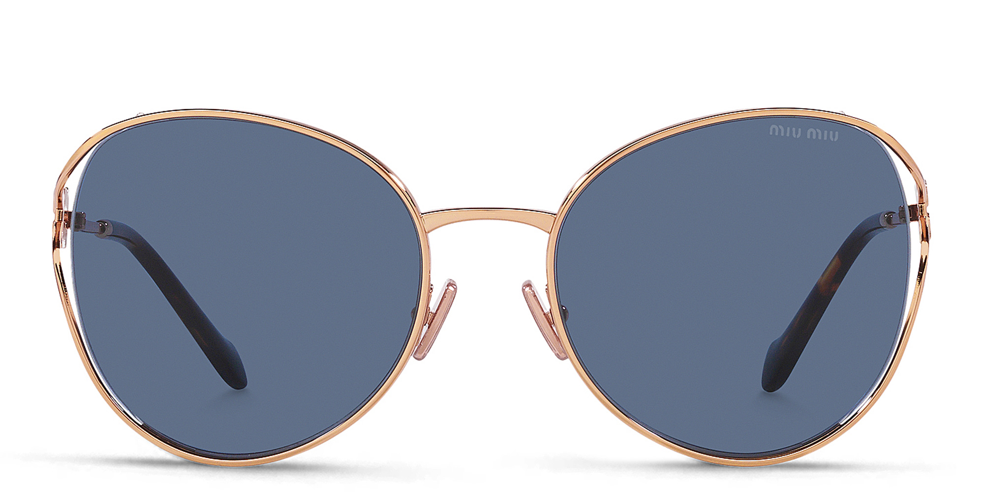 Shop MIU MIU Oversized Panthos Sunglasses in Rose Gold online.