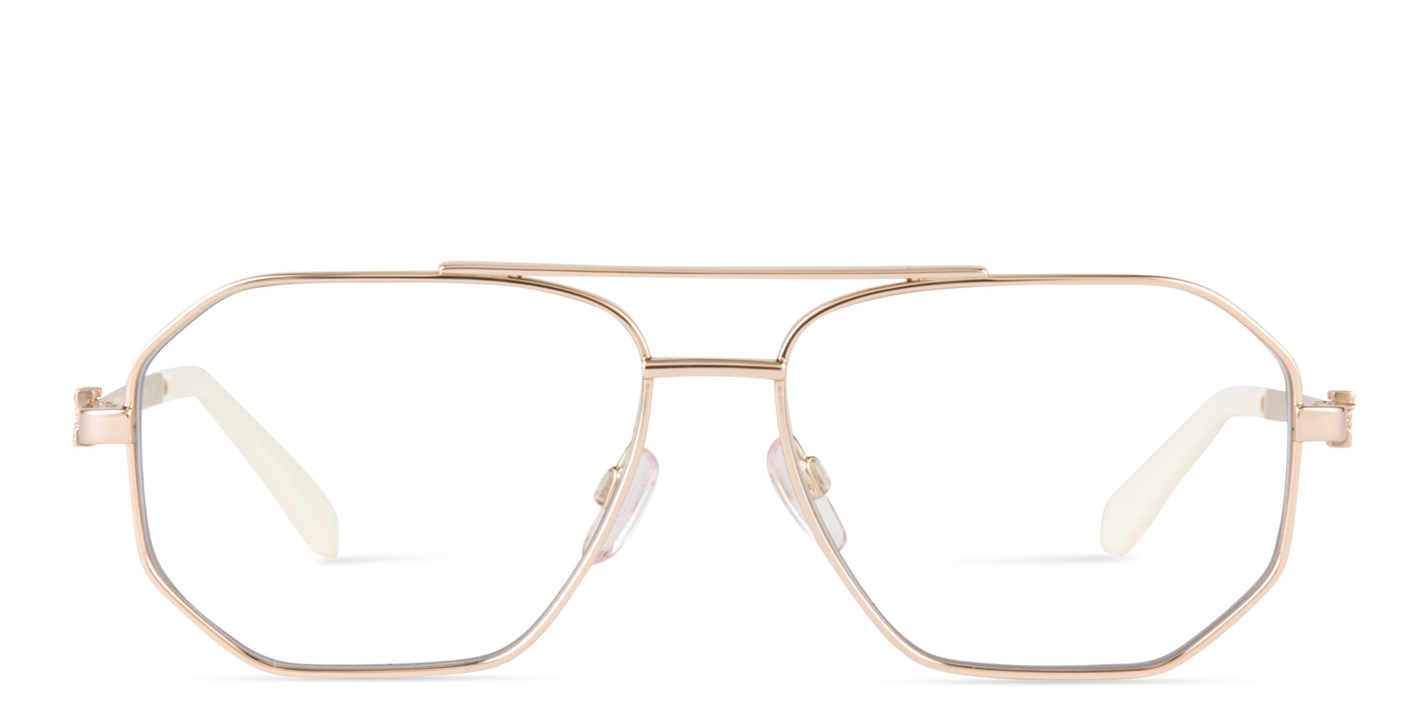 Shop OFF WHITE Style 44 Unisex Wide Irregular Eyeglasses in Gold online.