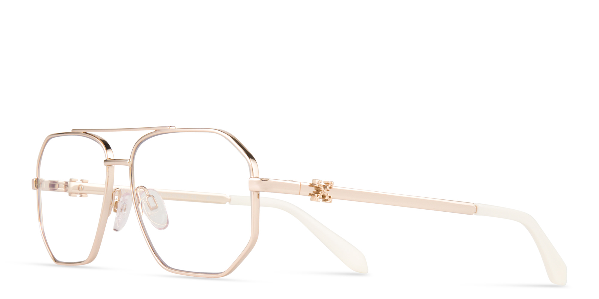 Shop OFF WHITE Style 44 Unisex Wide Irregular Eyeglasses in Gold online.