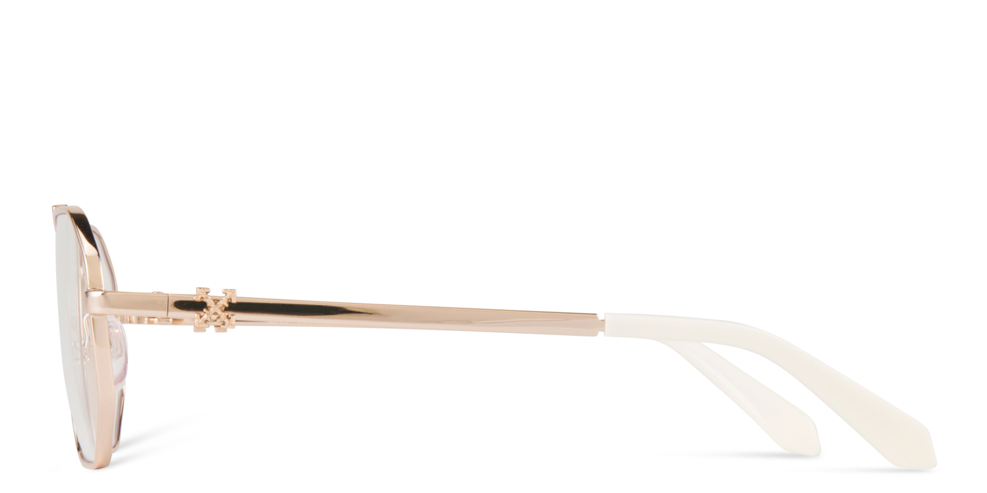 Shop OFF WHITE Style 44 Unisex Wide Irregular Eyeglasses in Gold online.