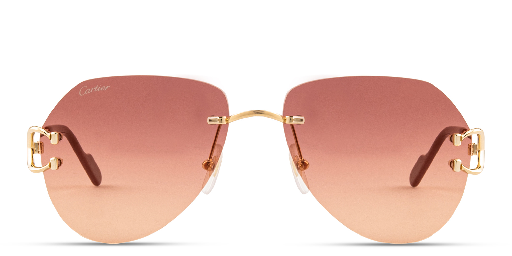 Shop Cartier Signature C de Cartier Rimless Aviator Sunglasses in Gold online.