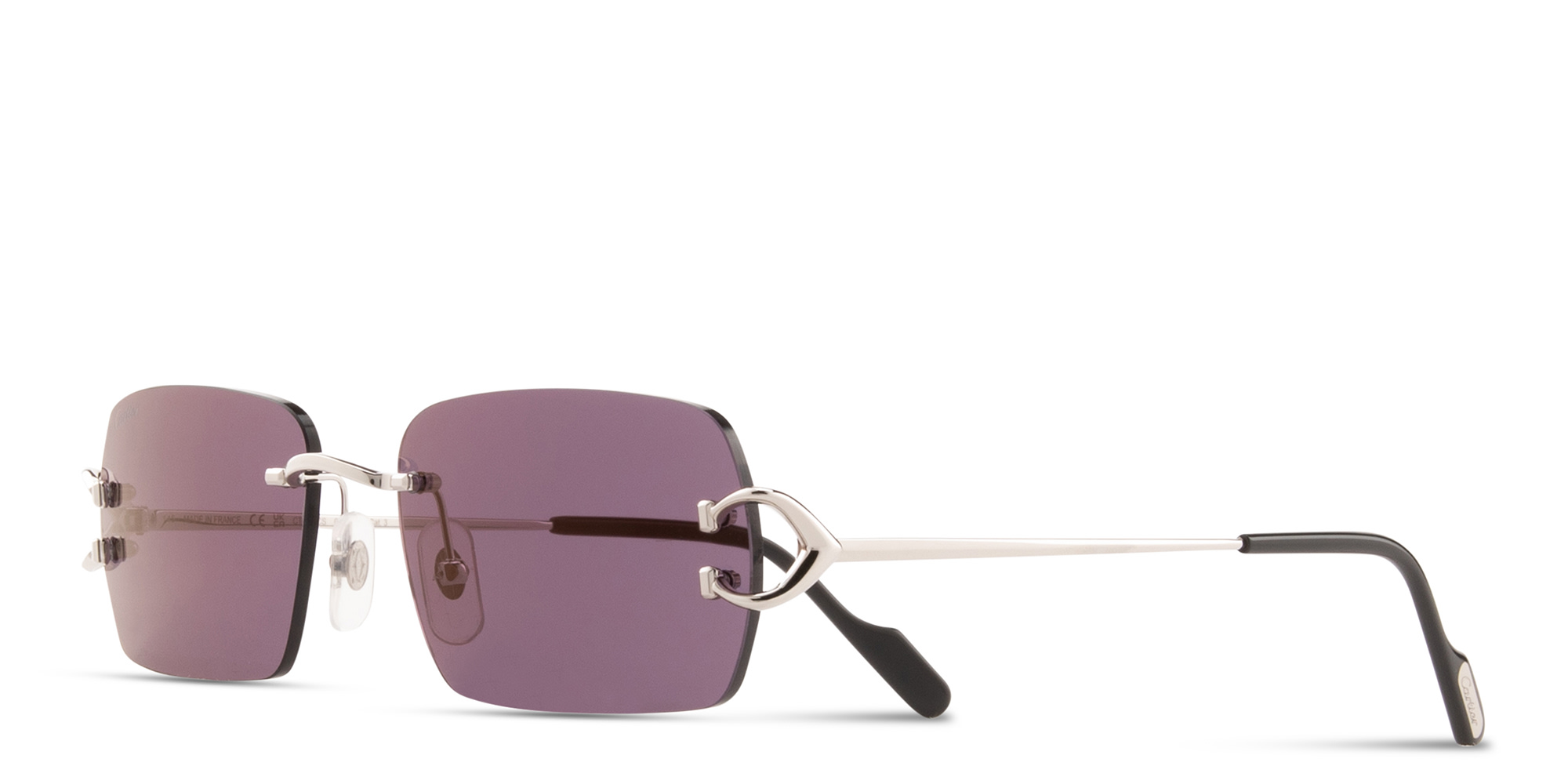 Shop Cartier Signature C de Cartier Rimless Rectangle Sunglasses in Silver online.