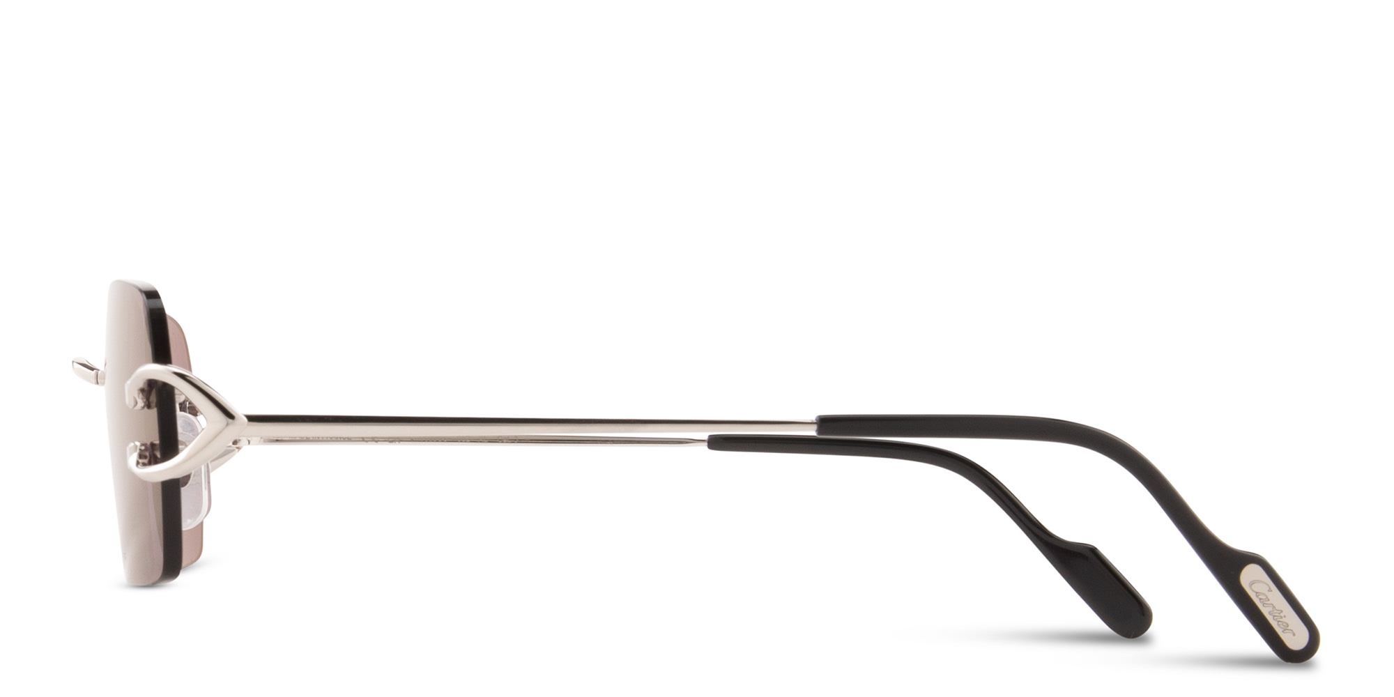 Shop Cartier Signature C de Cartier Rimless Rectangle Sunglasses in Silver online.