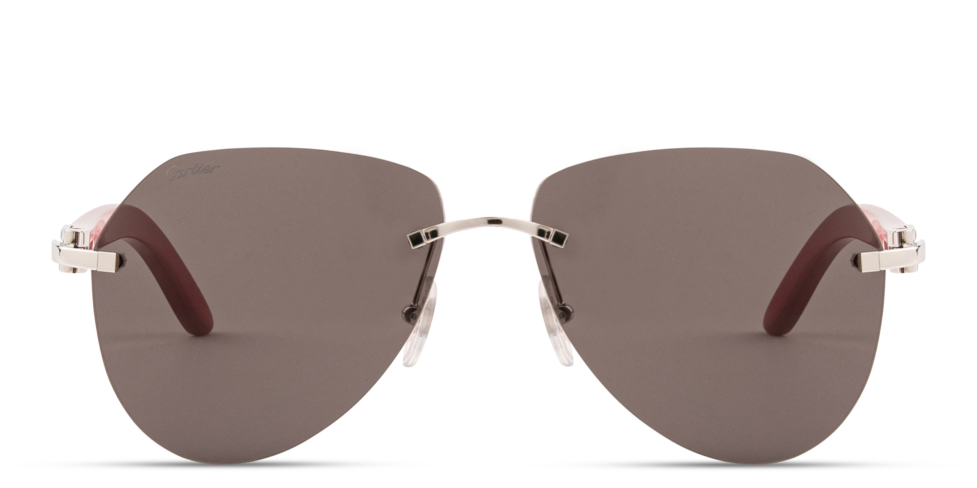 Shop Cartier Signature C de Cartier Rimless Aviator Sunglasses in Silver online.