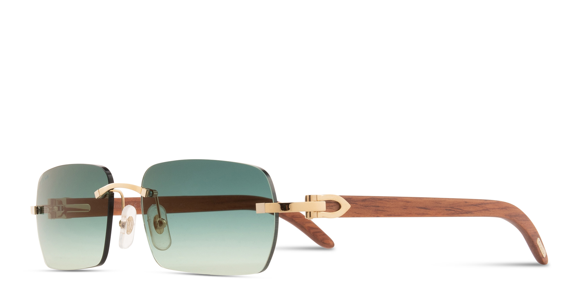 Shop Cartier Signature C de Cartier Rimless Rectangle Sunglasses in Gold online.