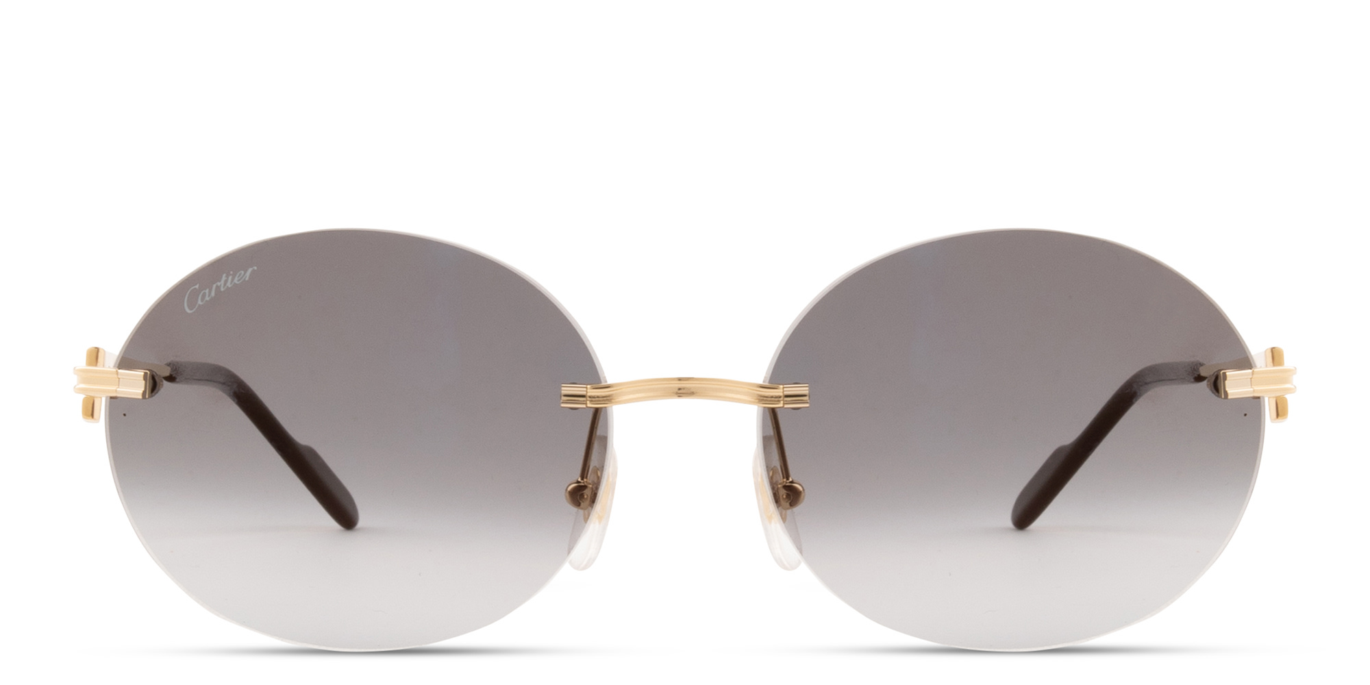 Shop Cartier Première de Cartier Rimless Oval Sunglasses in Gold online.