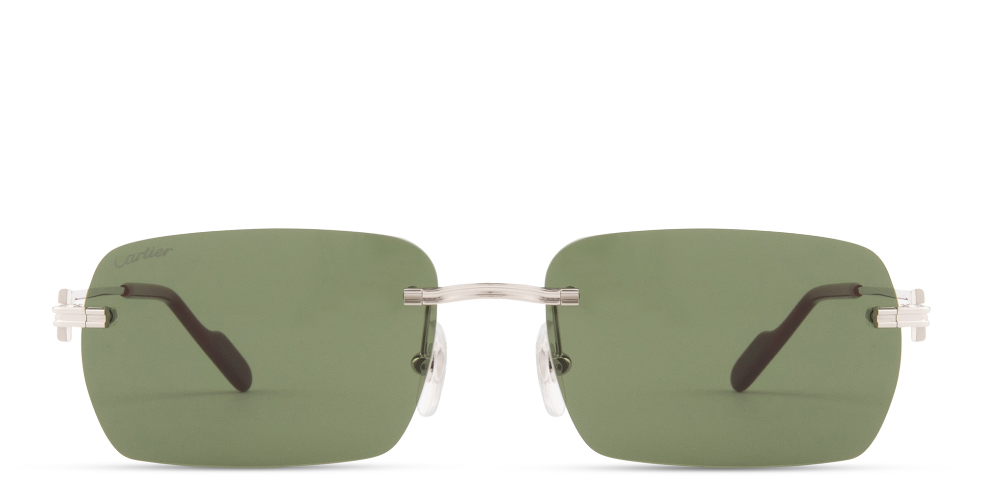 Shop Cartier Première de Cartier Rimless Rectangle Sunglasses in Silver online.
