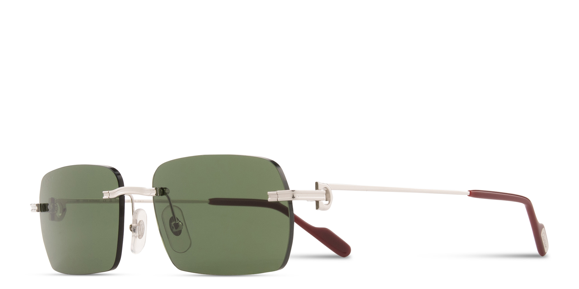 Shop Cartier Première de Cartier Rimless Rectangle Sunglasses in Silver online.
